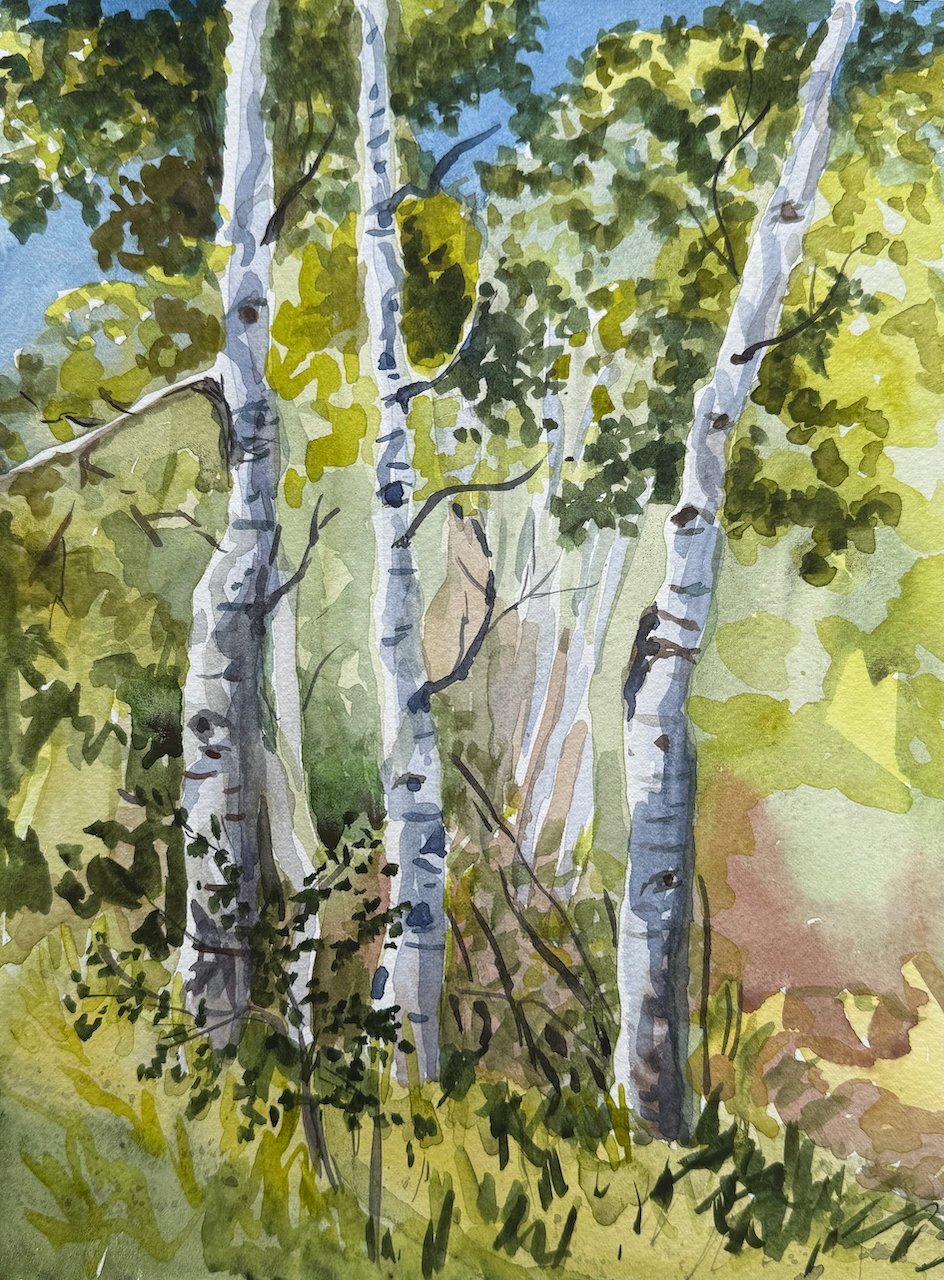 Listening to Aspens/ watercolor/12"x9"x1"