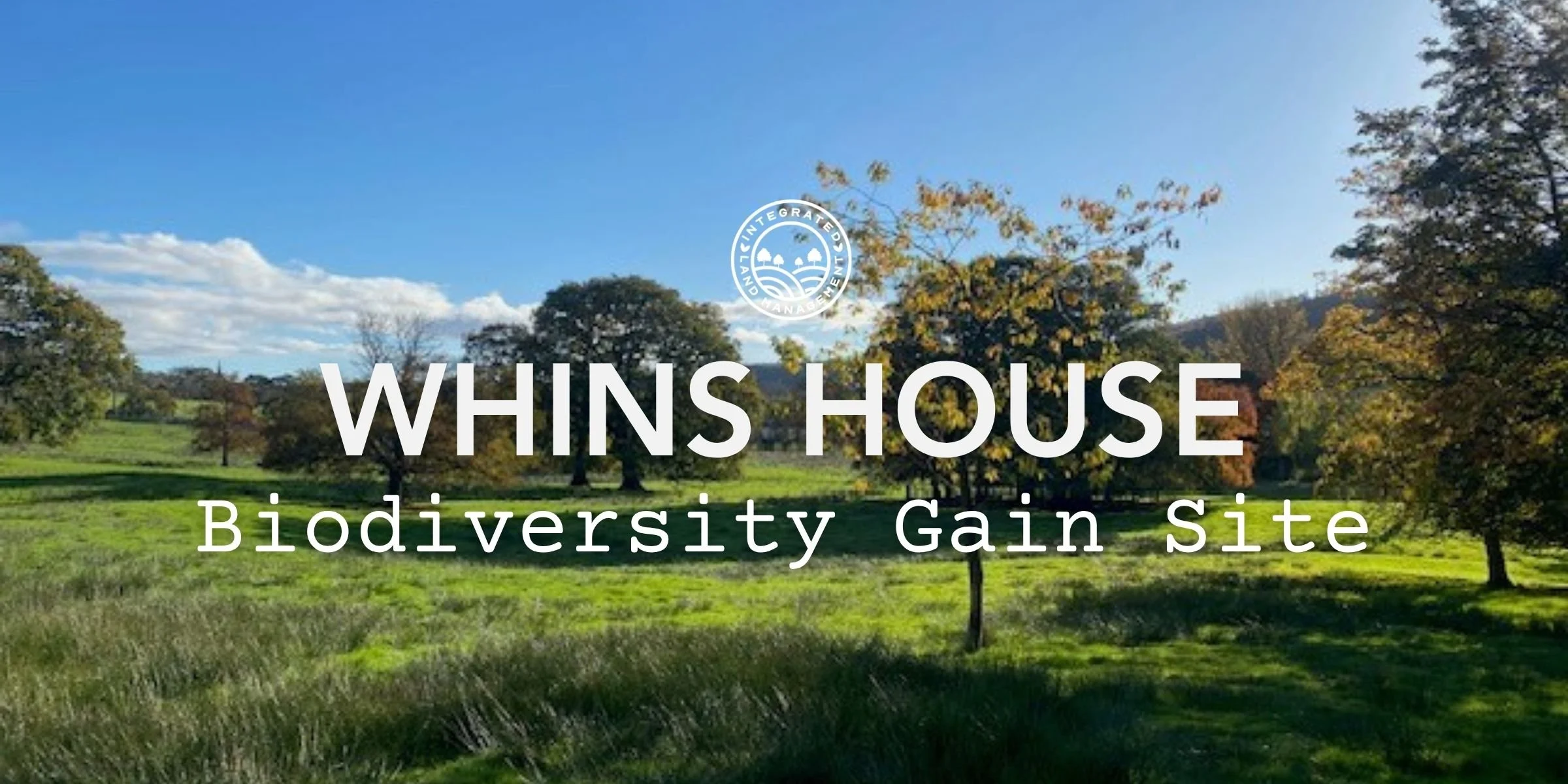 Whins House biodiversity gain site in Ribble Valley, with an orchard of trees, grassland and blue skies