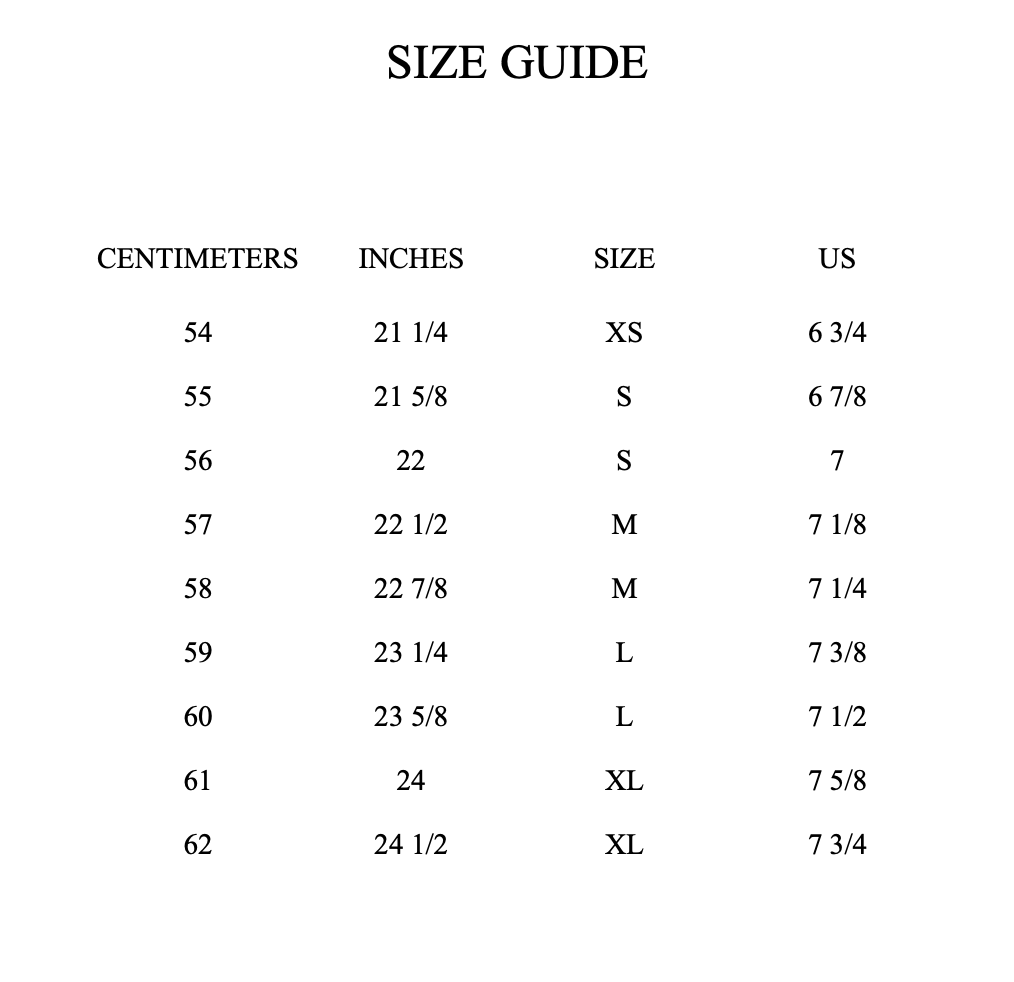 Size guide chart for clothing with measurements in centimeters and inches, showing different sizes from XS to XL.
