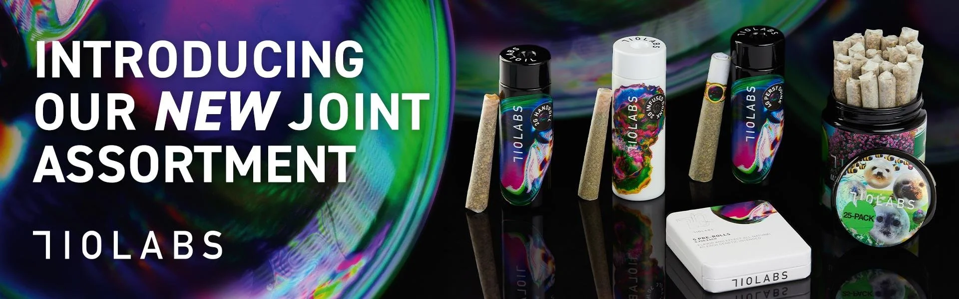 Introducing our new joint assortment: five 710 Labs Doink formats against an iridescent bubble background.
