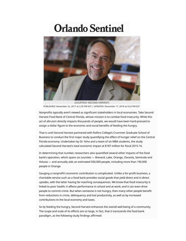 Orlando Sentinel: Op-Ed for Second Harvest Food Bank of Central Florida