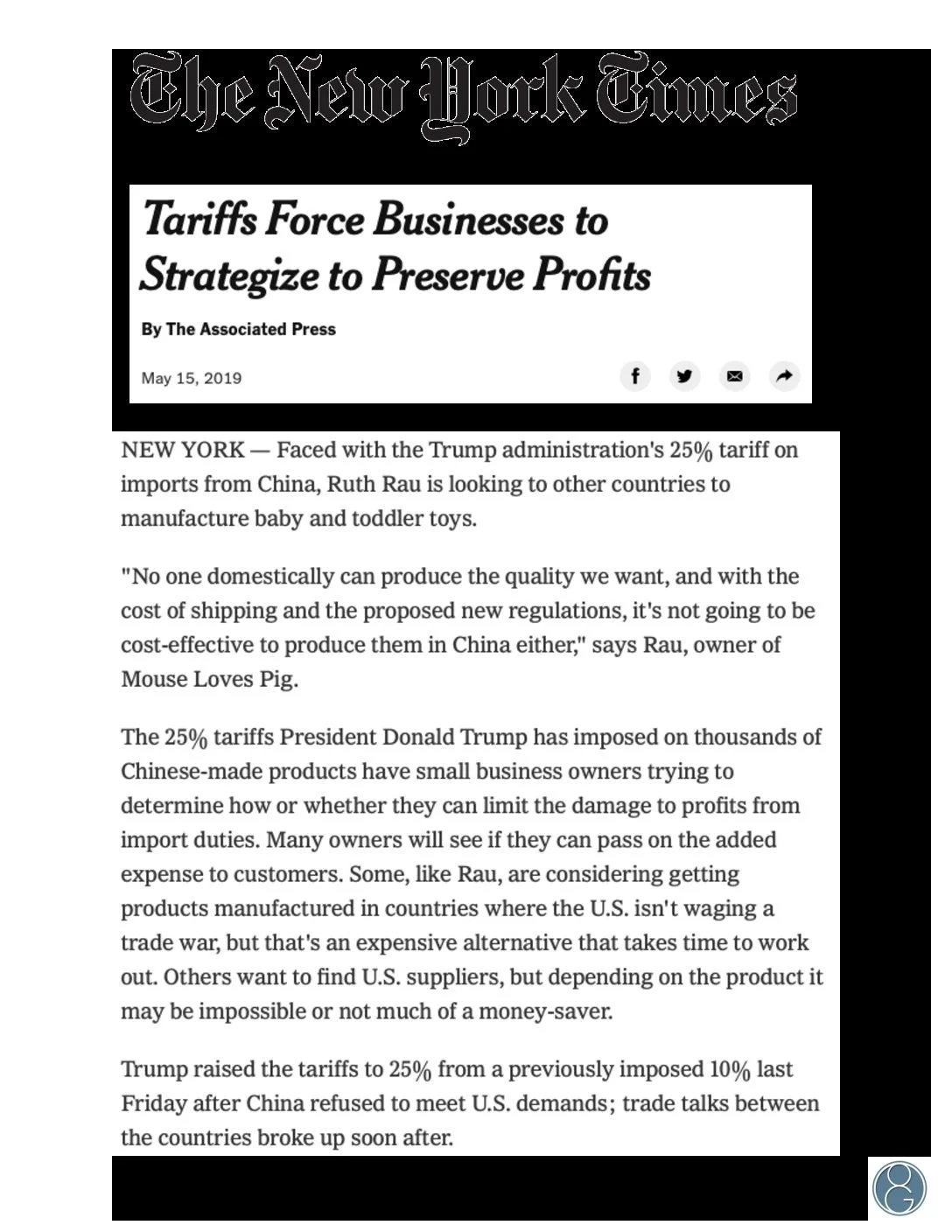 The New York Times: Tariffs Force Businesses to Strategize to Preserve Profits (by The Associated Press)