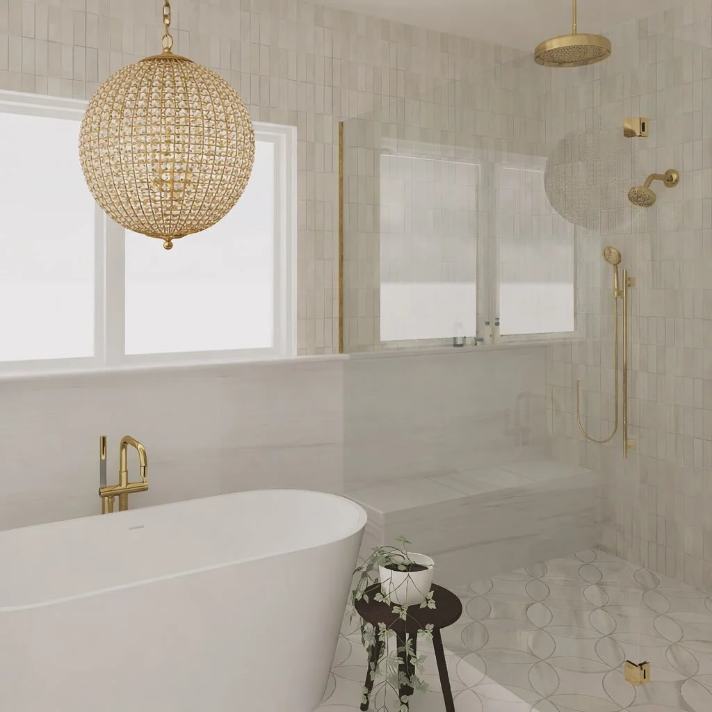 I love when clients request visuals of their spaces! Swipe to see the elevation that created this rendering -> 🛁