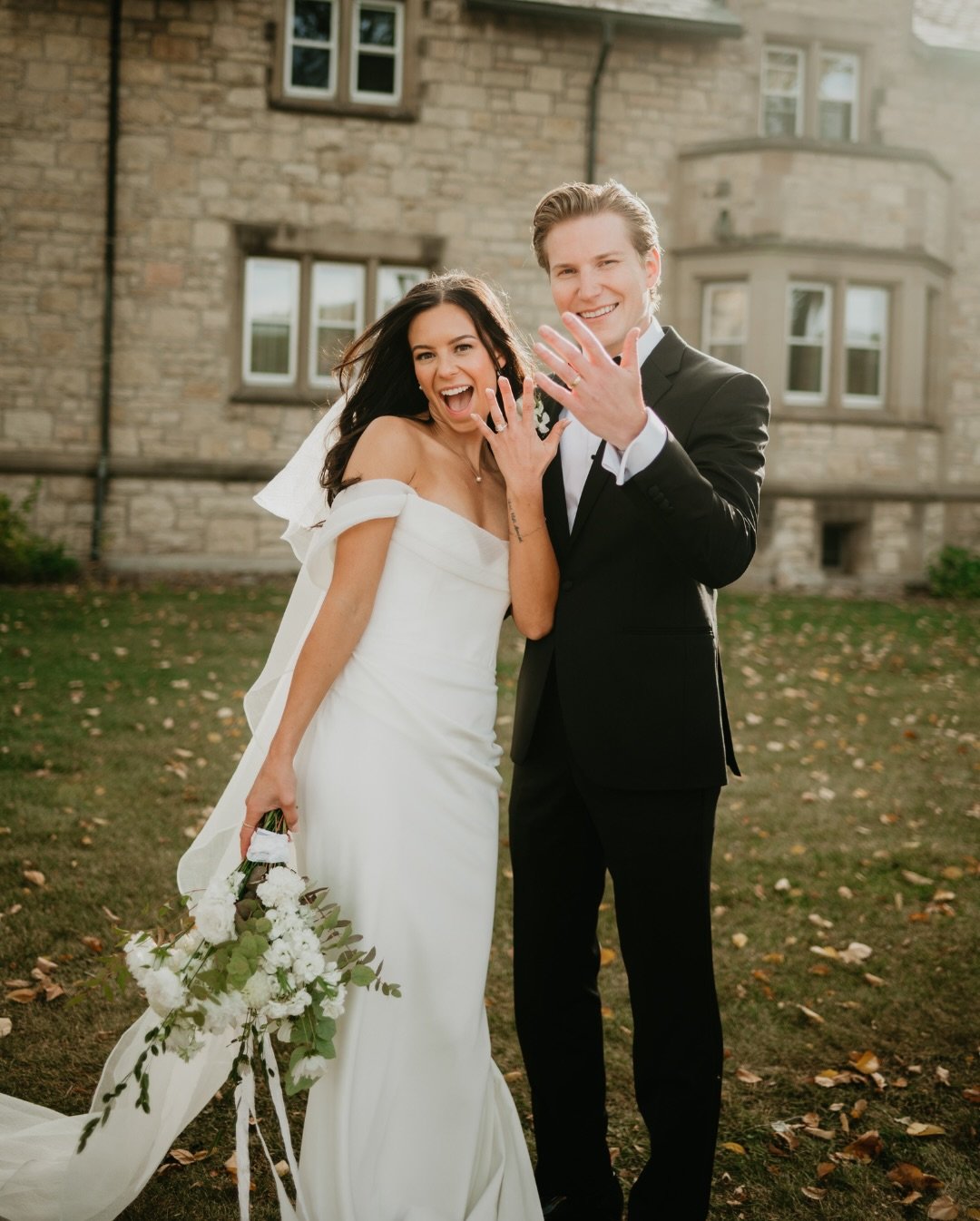 The fall wedding of her dreams 🤍 We are completely smitten with our bride Alicia in Haven by @newhite_bridal , styled with the H Veil and a custom pebbled organza off-the-shoulder sleeve.

This entire gallery is DREAMY. 

Photographer: @bella_vitaph