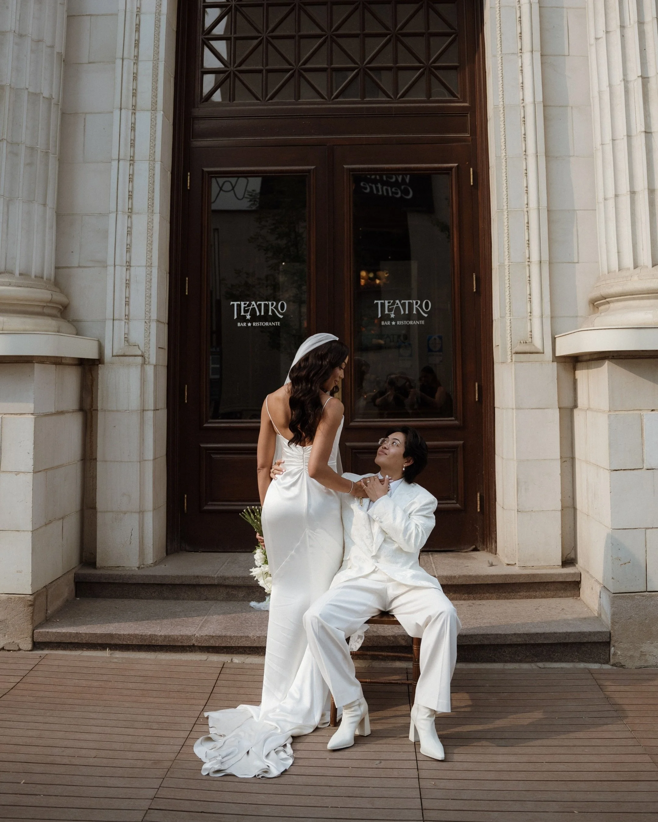 Effortlessly elegant, glowing &amp; undeniably cool. 

The Jane gown by Katherine Tash paired with the Ontario lace-edge veil feels so distinctly her and we love every detail. 
Adele, you are a vision and we are so happy for you!! 

Photographed by @