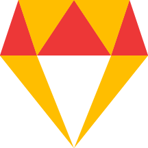 En grafisk illustration af en diamant med røde, gule og hvide farver.