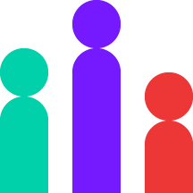 Tre farvede pinde med cirkulære hoveder, lilla, blå og rød, på en sort baggrund.