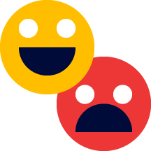 To emojis, en glad gul smiley og en rød sur smiley.