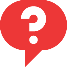 En rød taleboble med et hvidt spørgsmålstegn i midten.