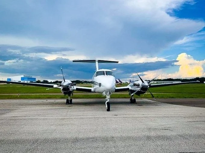 Beechcraft King Air on the ramp, nose on