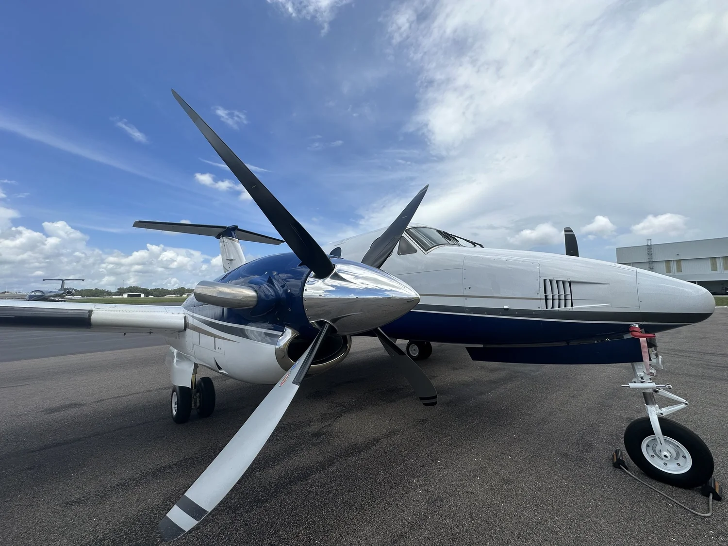 Beechcraft King Air propeller and nose on the ramp