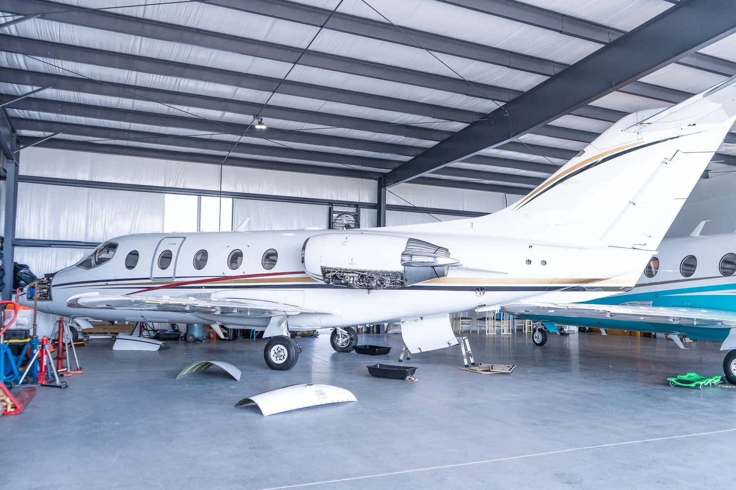 Hawker 400XP in the hangar during maintenance