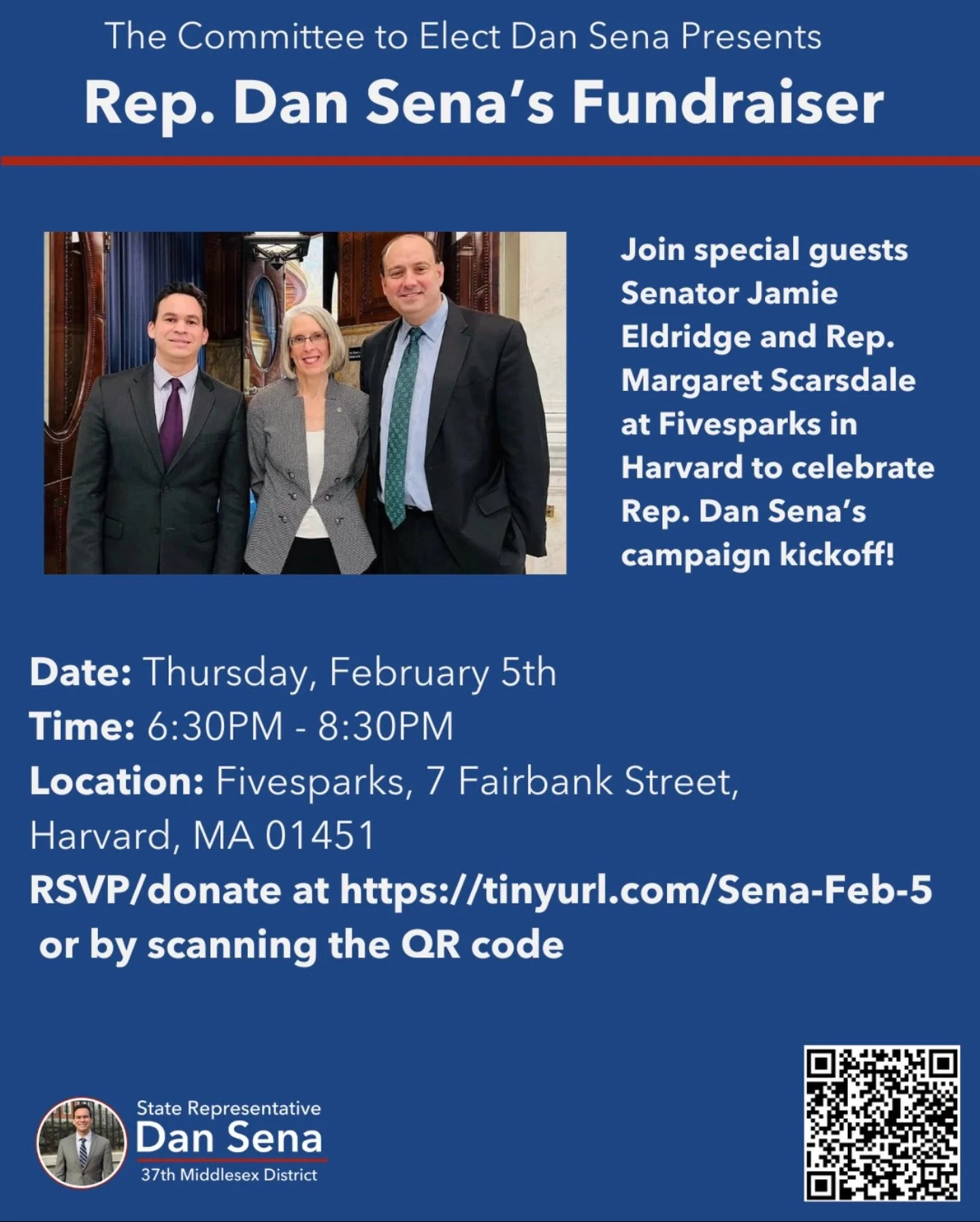 Please join me and the host committee for a fundraiser in support of our re-election campaign. I am honored to be joined by Senator Jamie Eldridge @senatorjamieeldridge @senatorjamieeldridge and State Representative Margaret Scarsdale @representative