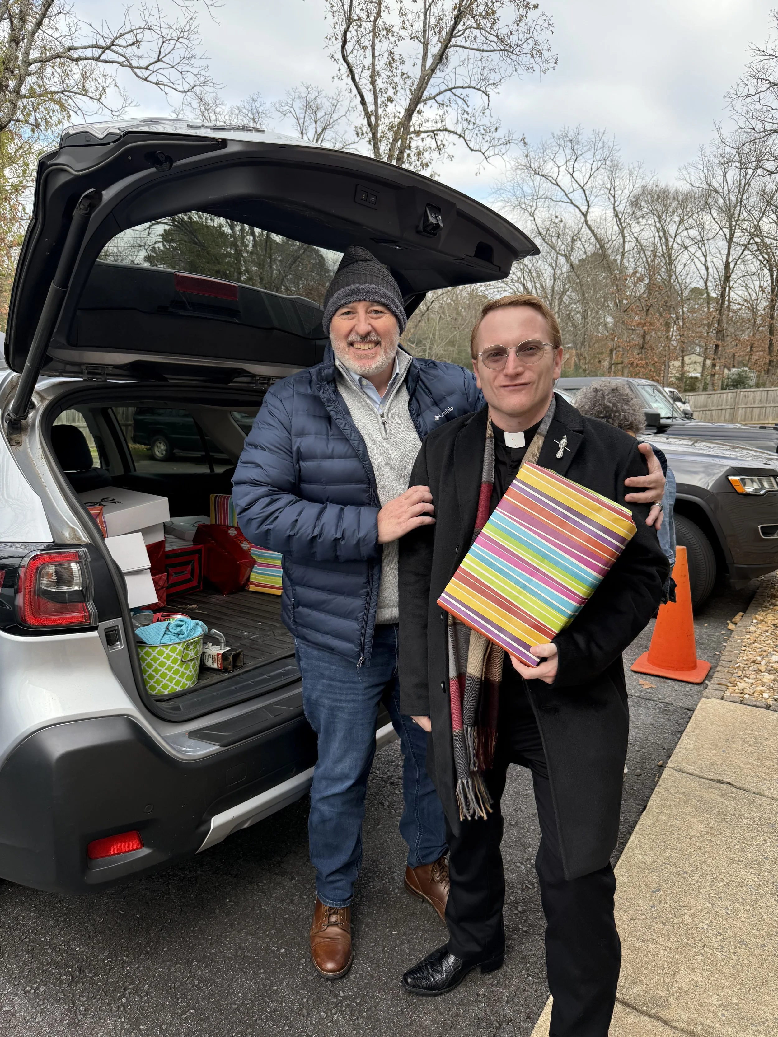 Rev Cody Blackmon (St Nicholas) and Rev Justin Ledbetter (First United Methodist) delivering the nearly fifty gifts our Beloved Community helped provide to retiring veterans this Christmas.
