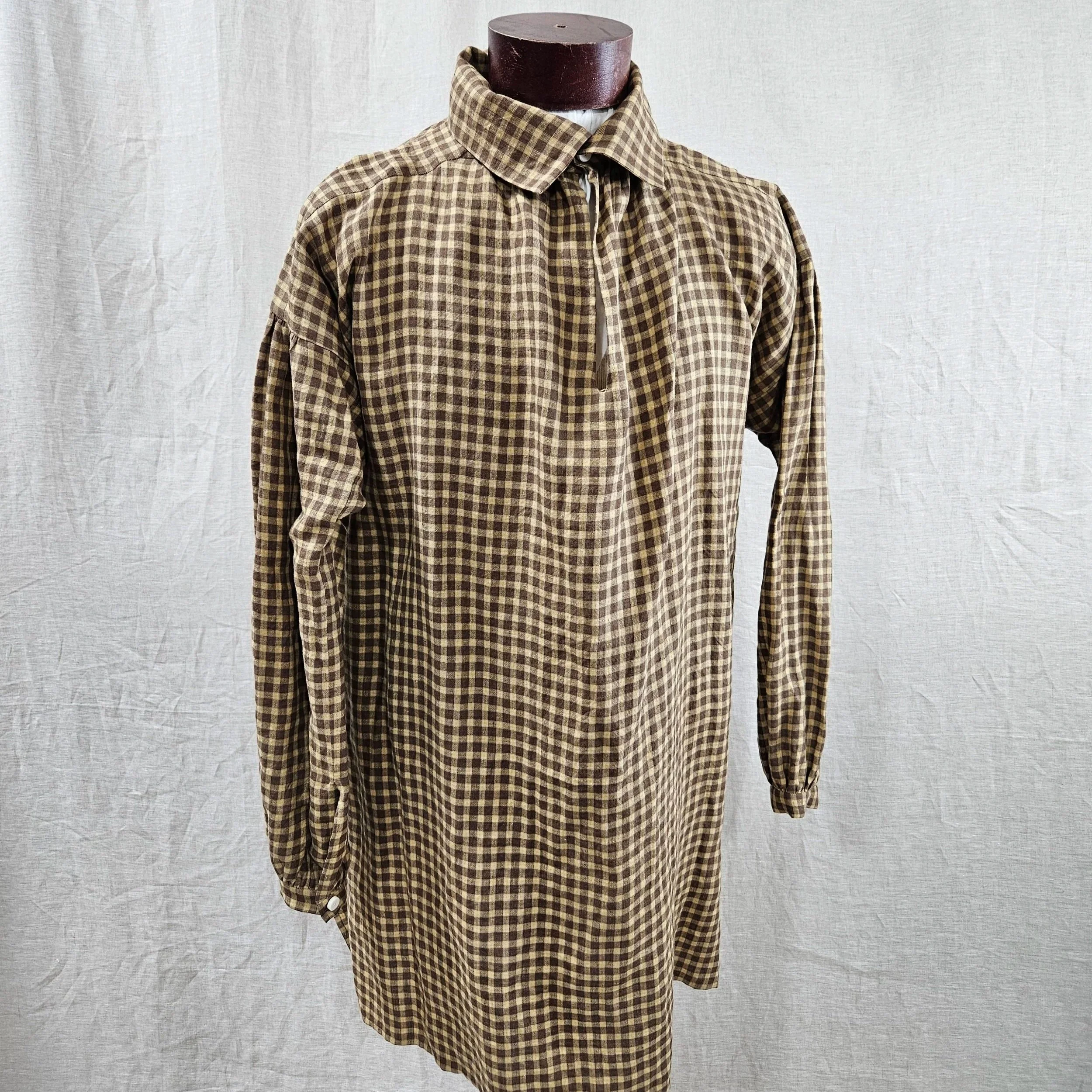 Brown/Tan Linen Check Shirt - M