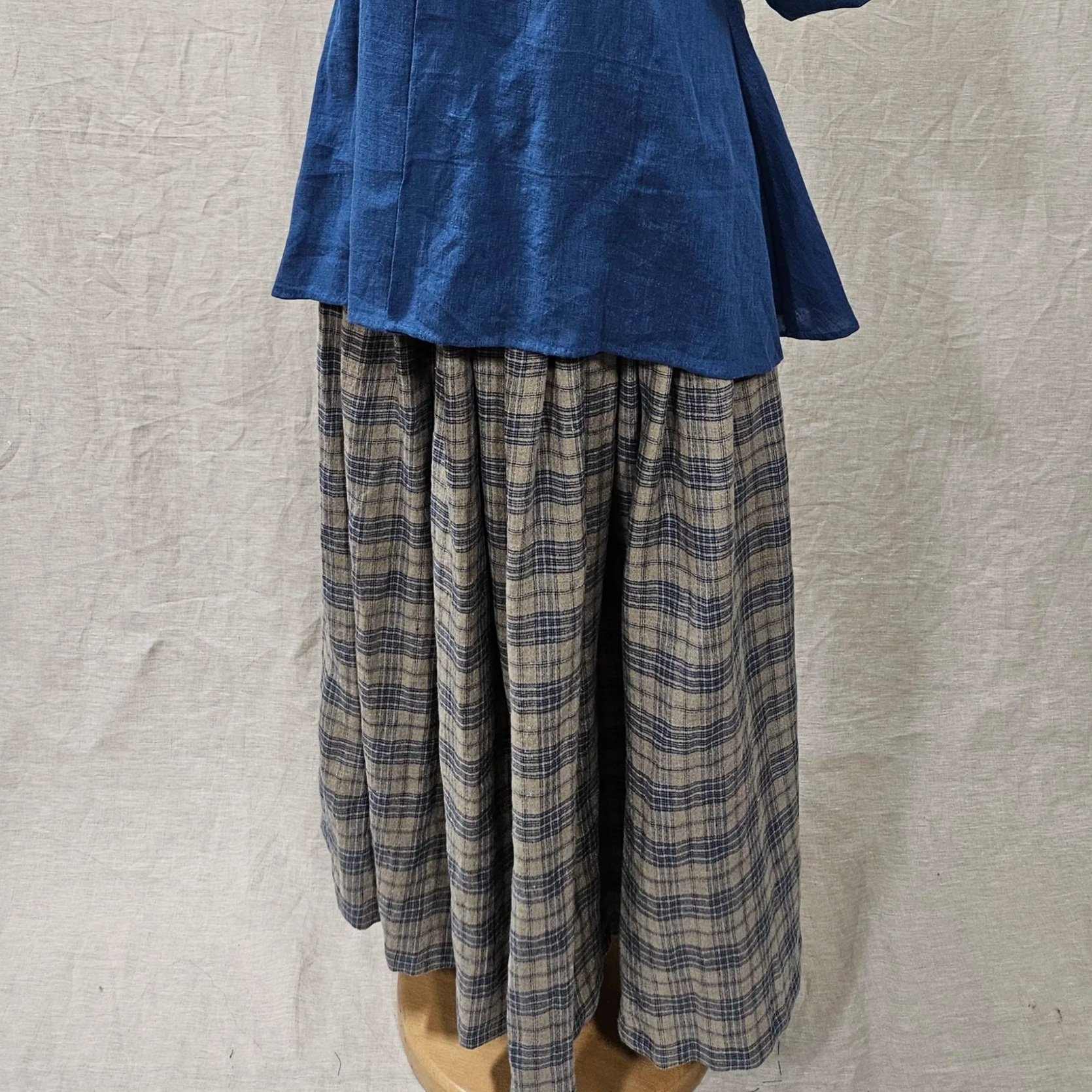 Natural/Blue Plaid Linen Petticoat