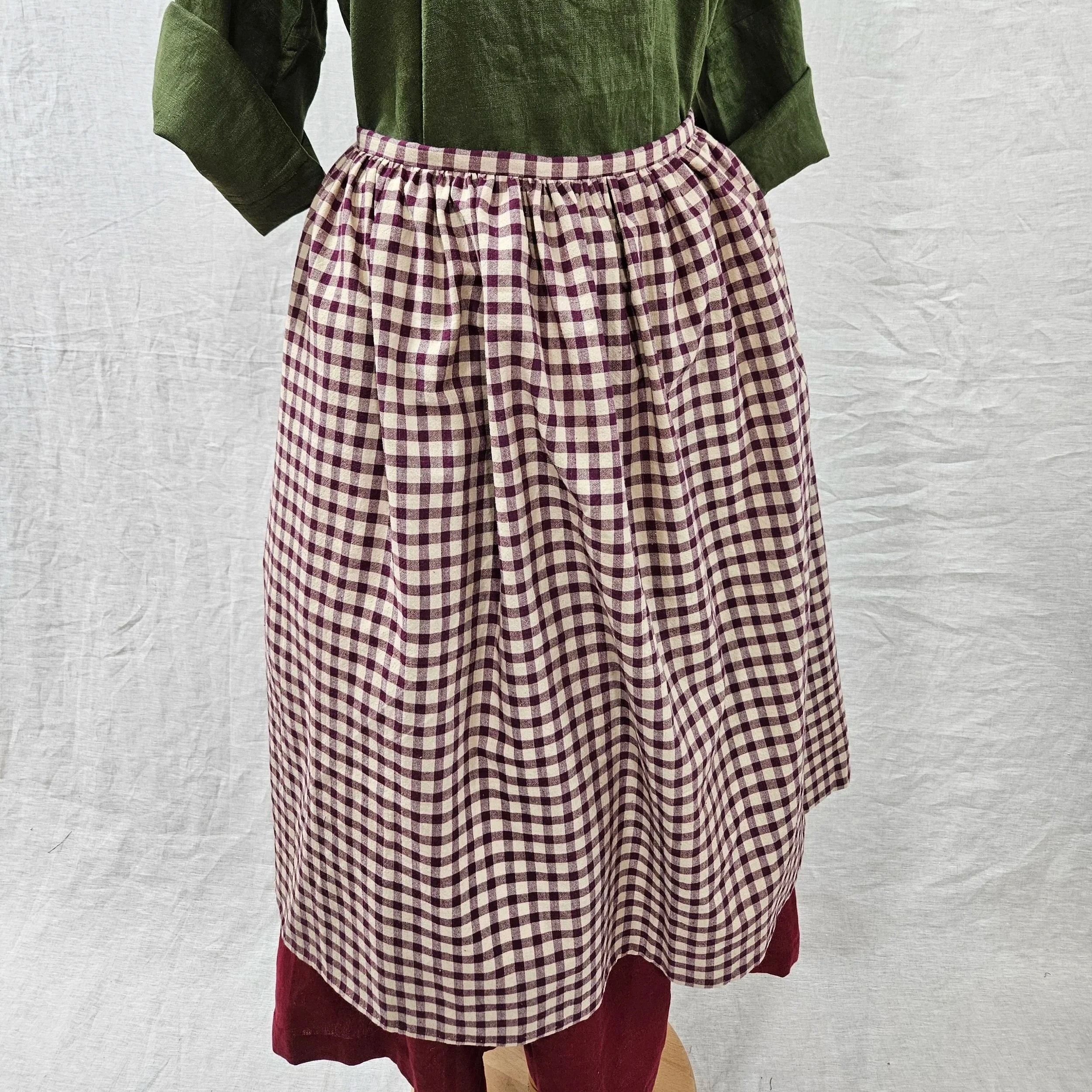 Dark Red Check Cotton Apron