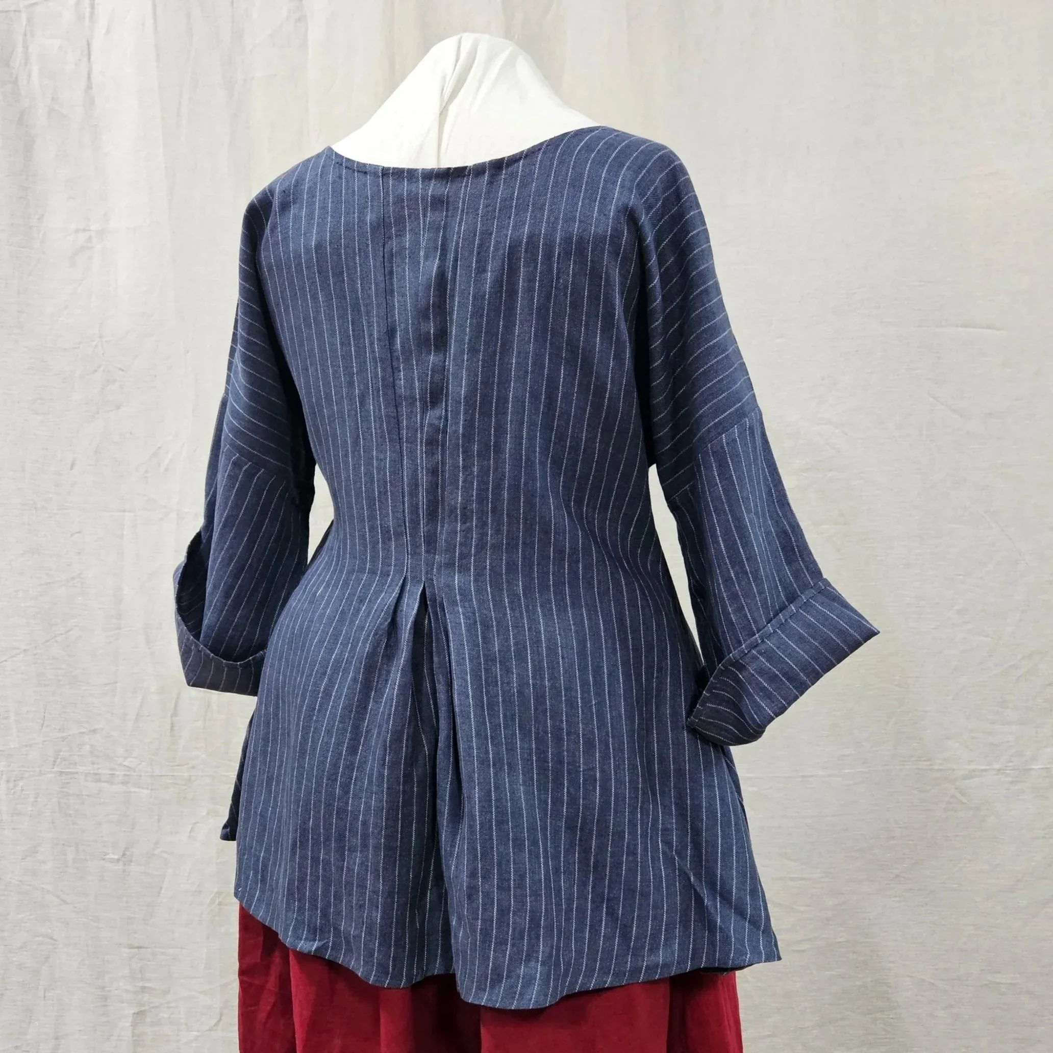 Blue/White Stripe Linen Shortgown-XL