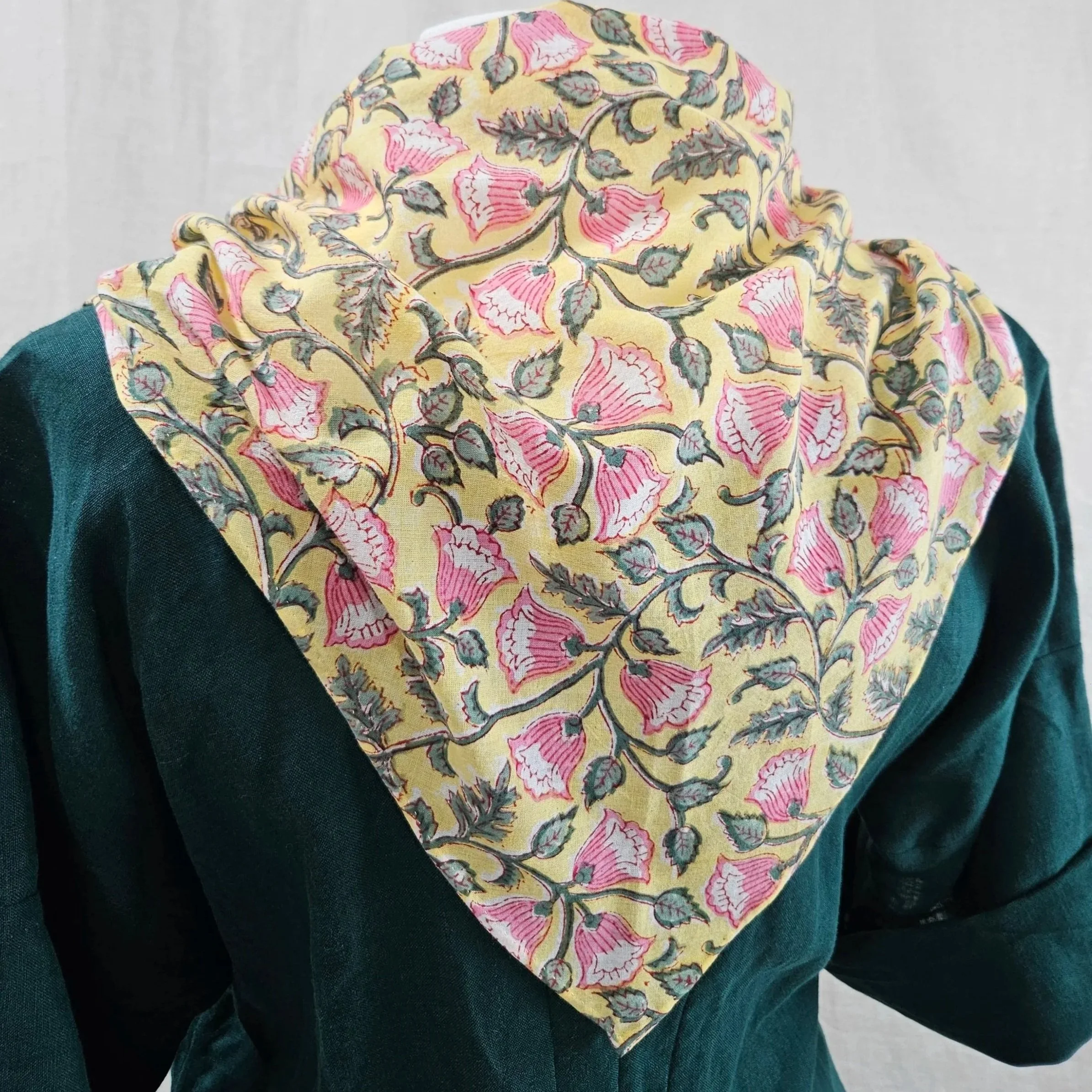 42" Tri Yellow/Pink/Green Cotton Voile Kerchief