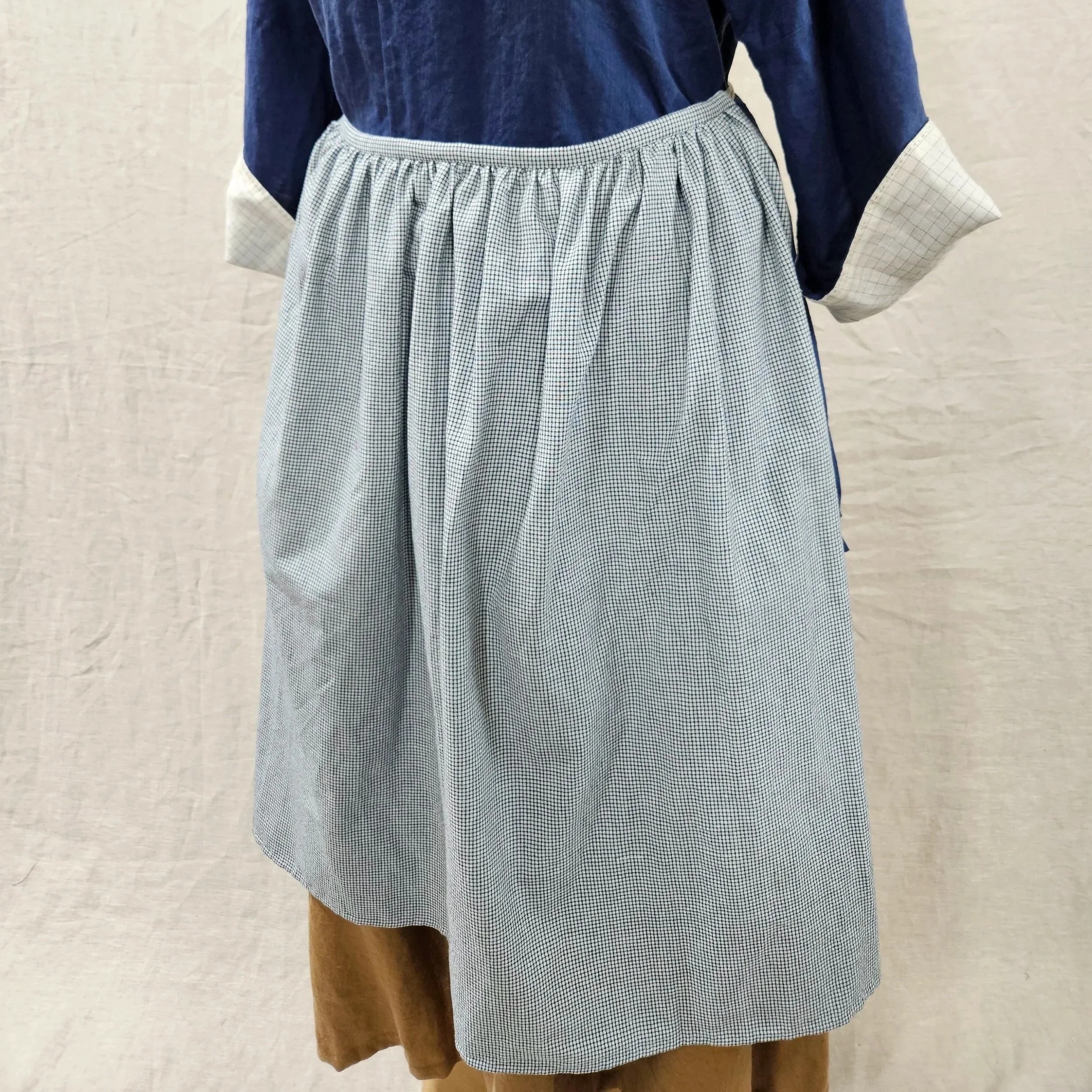 White/Blue Micro Check Cotton Apron