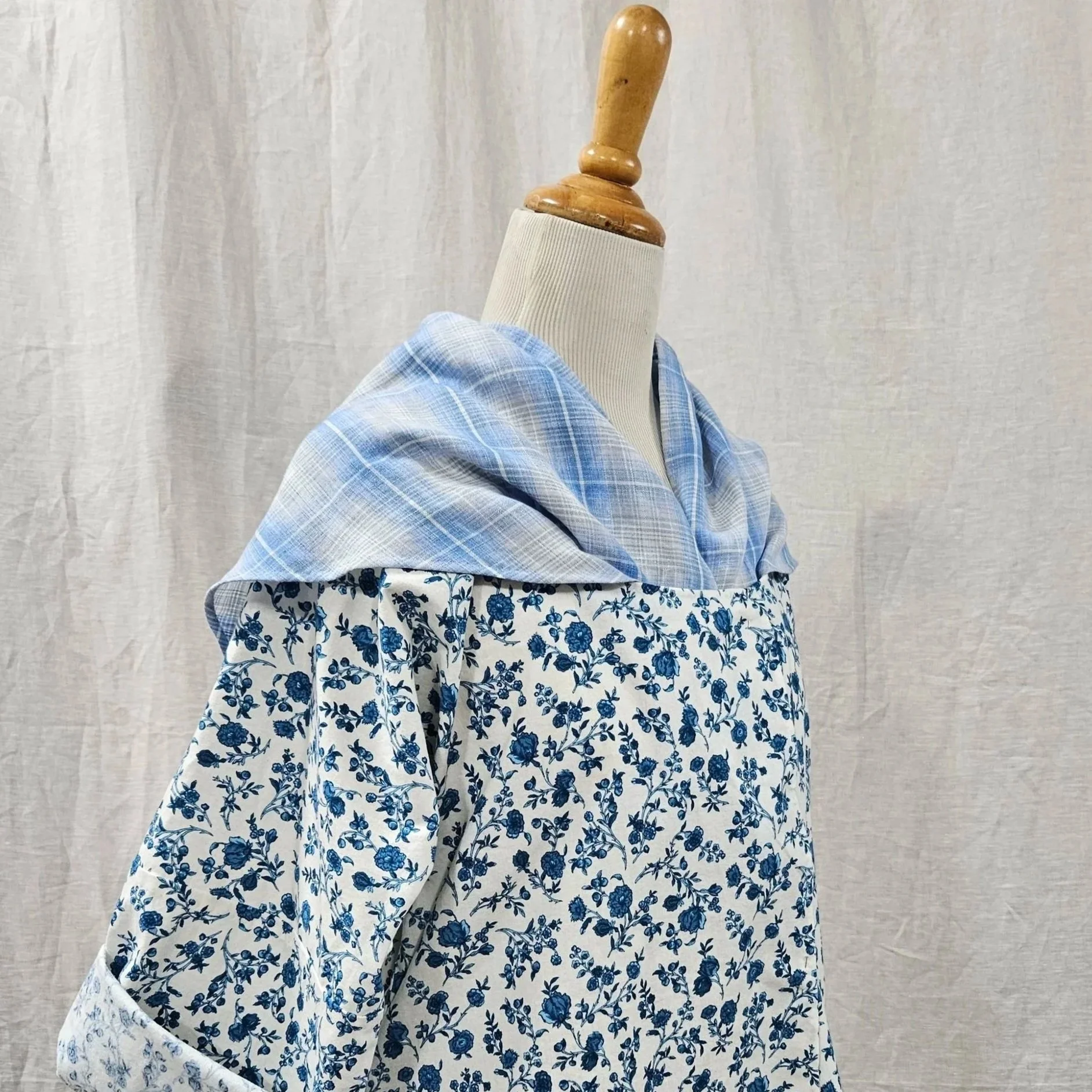 Blue/Gray/White Check Linen Kerchief-Multiple Sizes