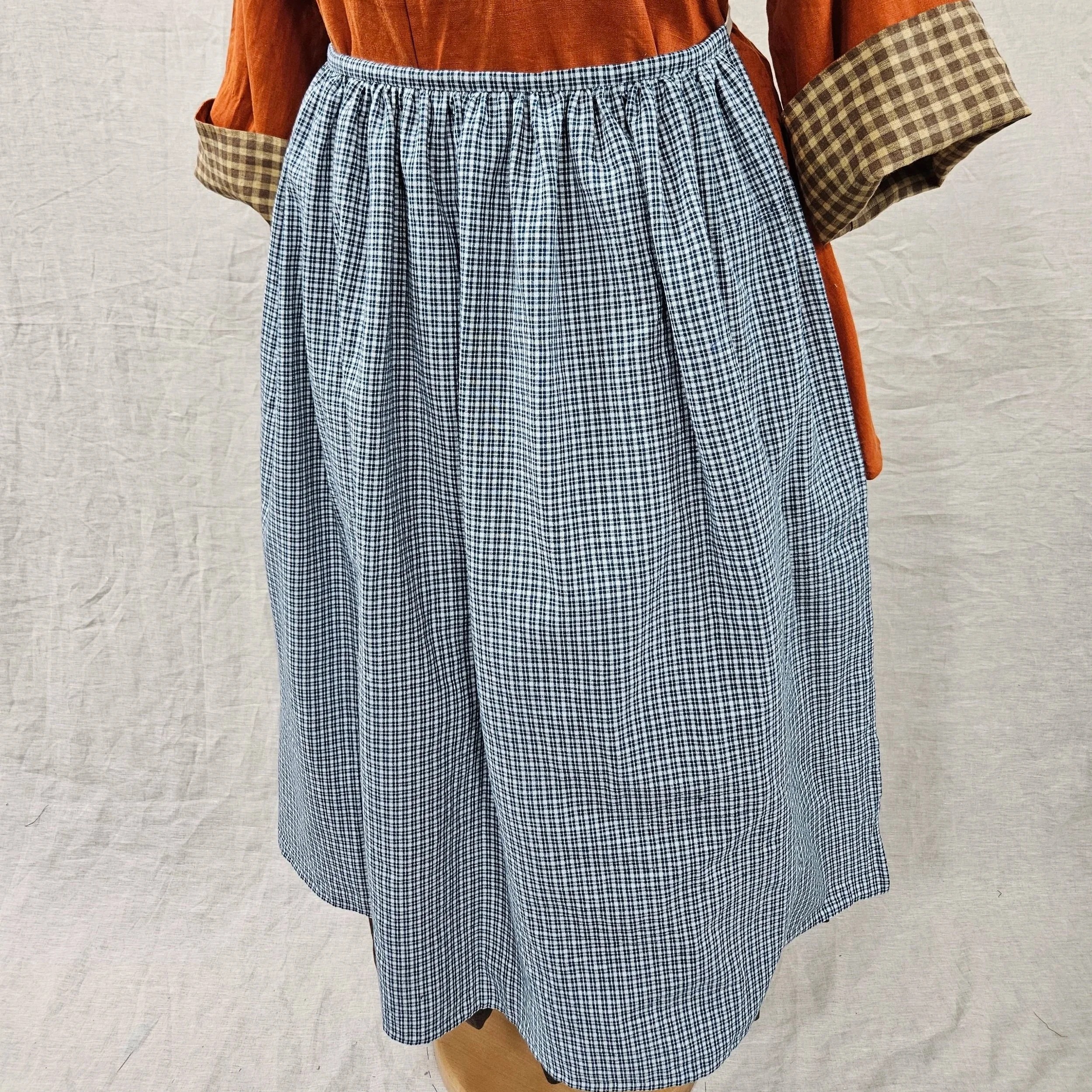 White/Blue Check Cotton Apron