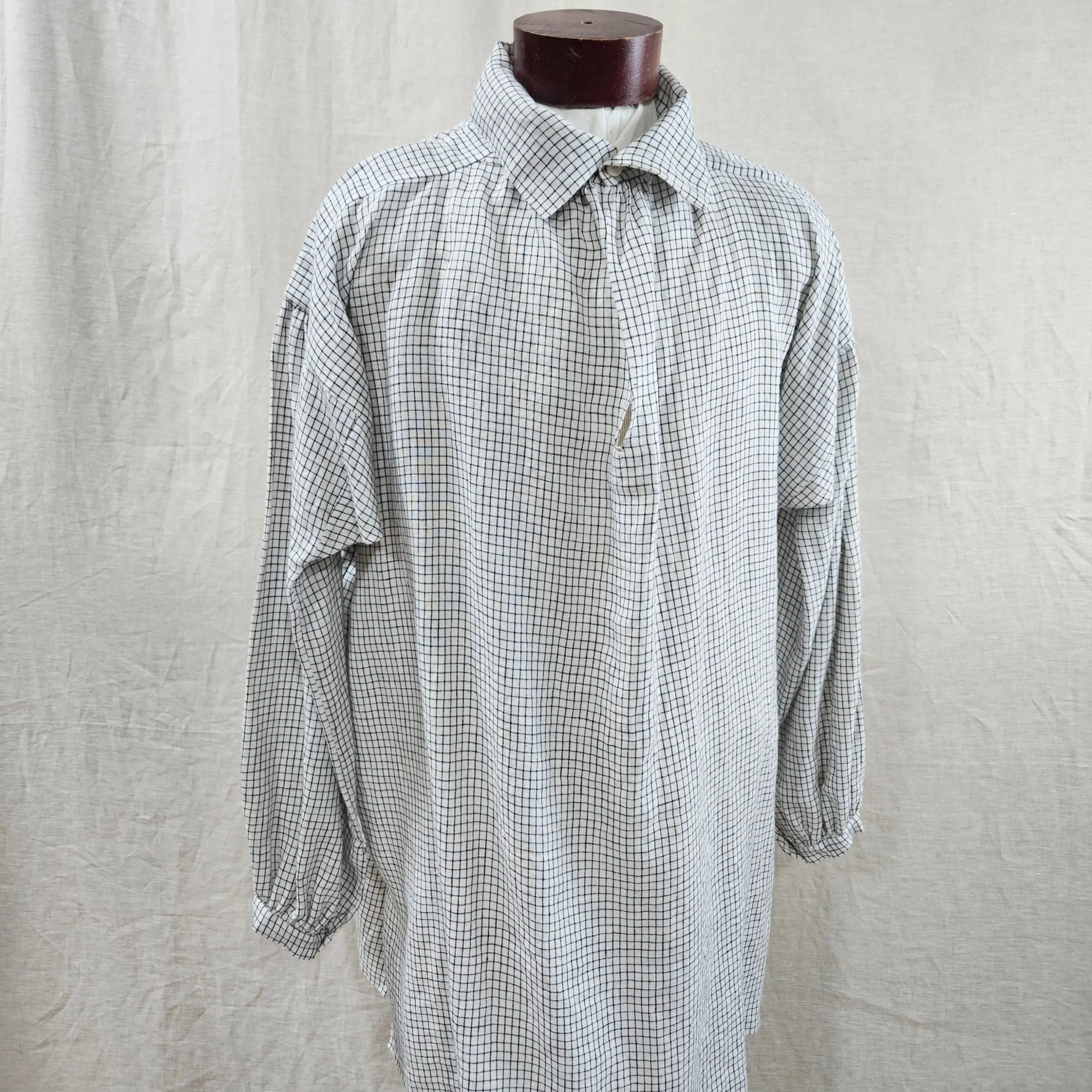White/Navy Linen Check Shirt - L