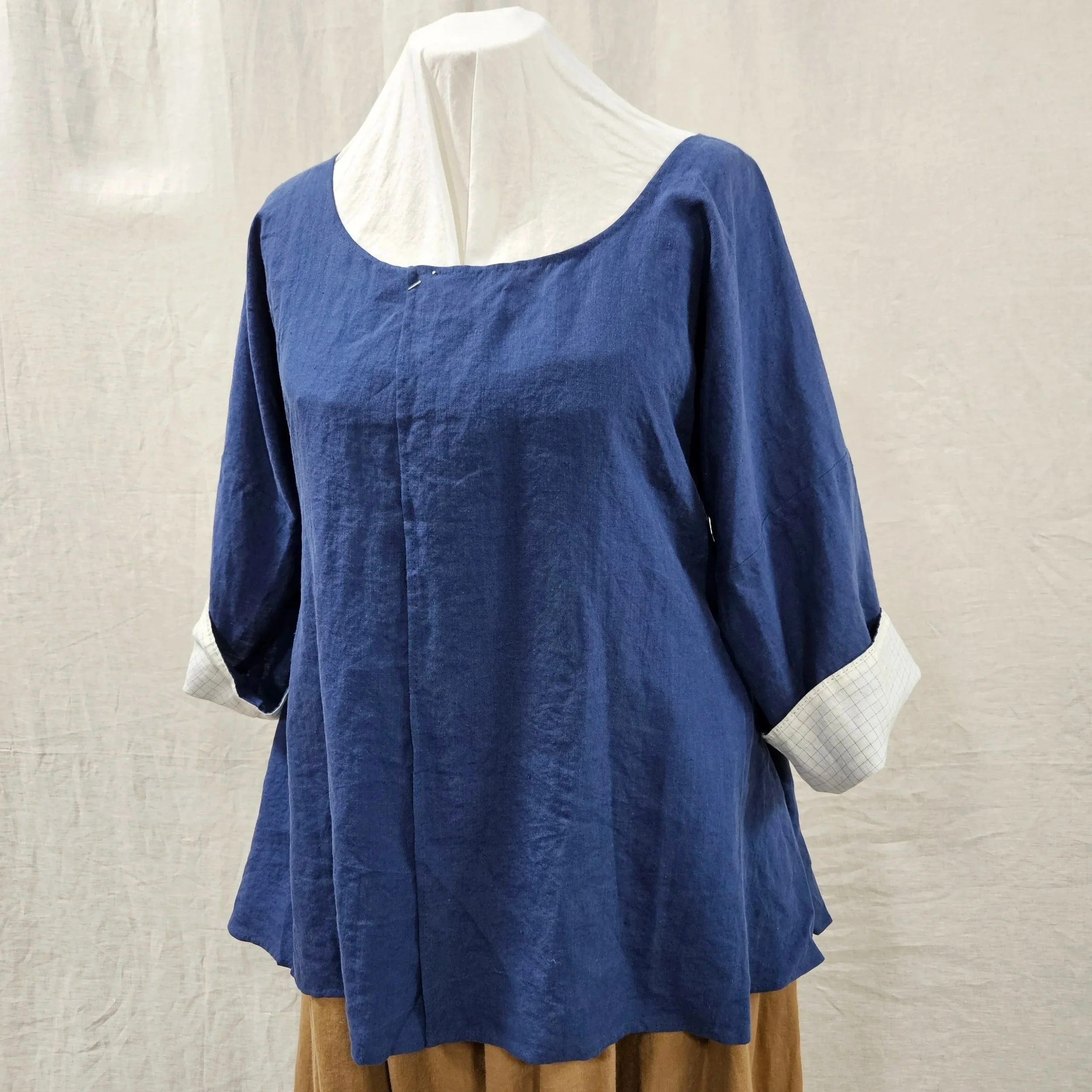 Royal Blue Linen Shortgown-XL