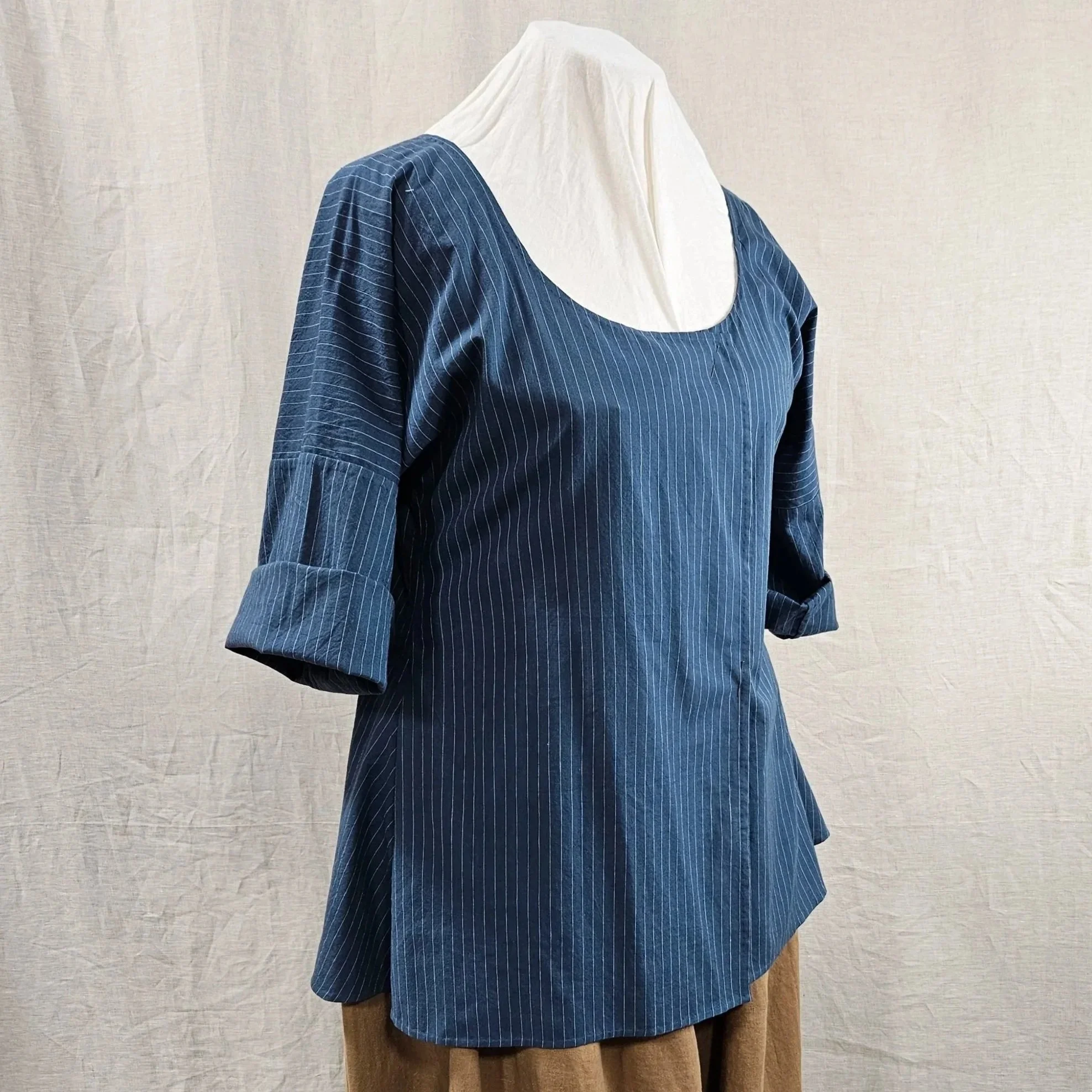 Blue/White Stripe Cotton Shortgown-XL