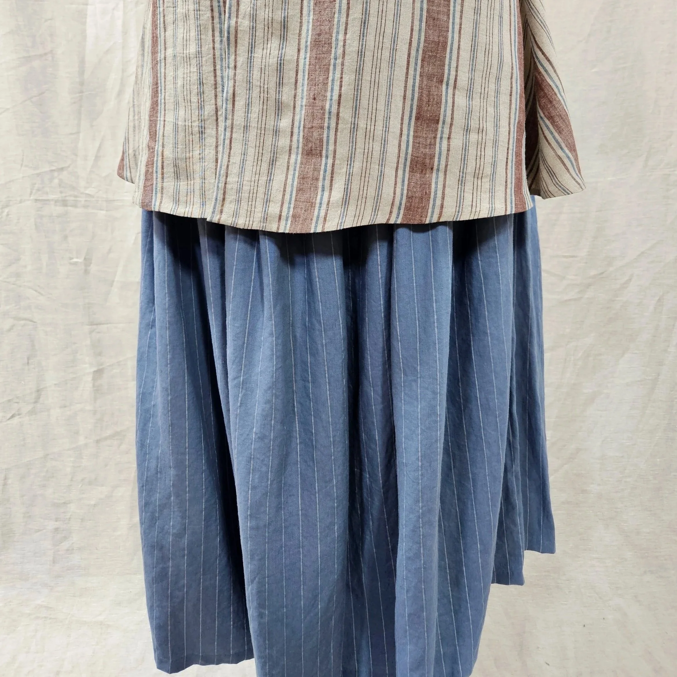 Blue/White Stripe Linen Petticoat-L