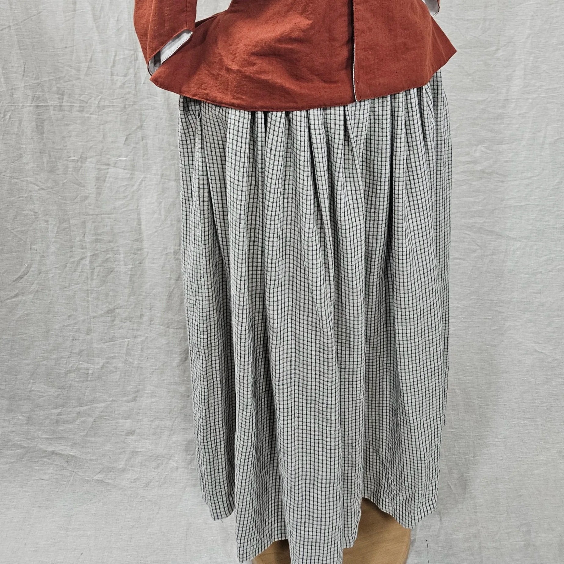 Natural Check Linen Petticoat-M