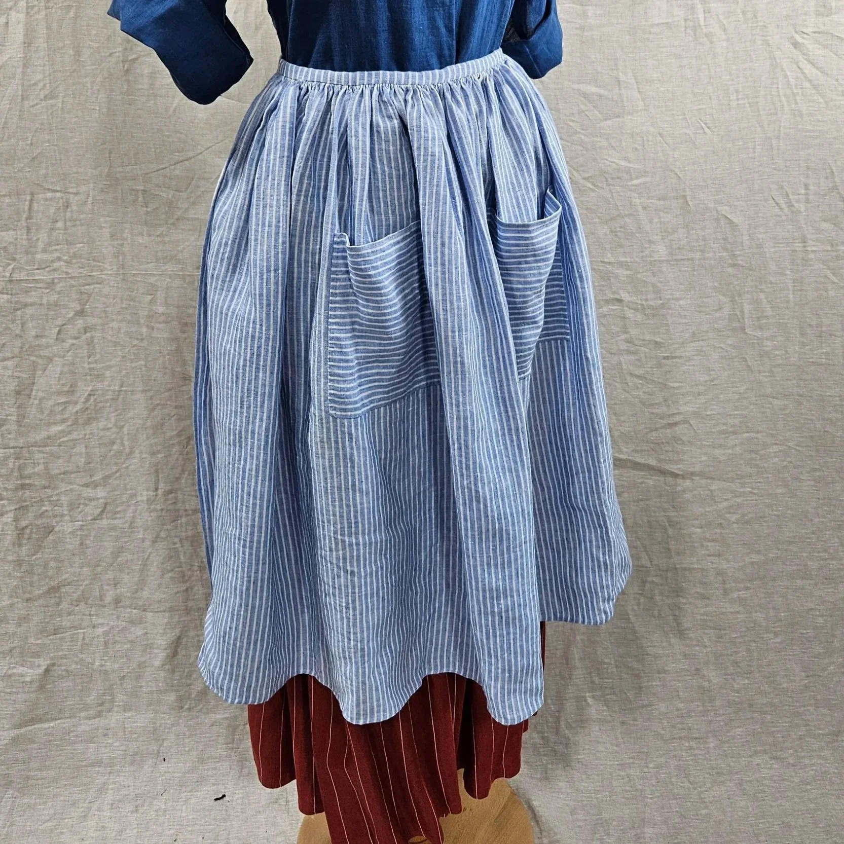 Blue/White Stripe Linen Pocketed Apron