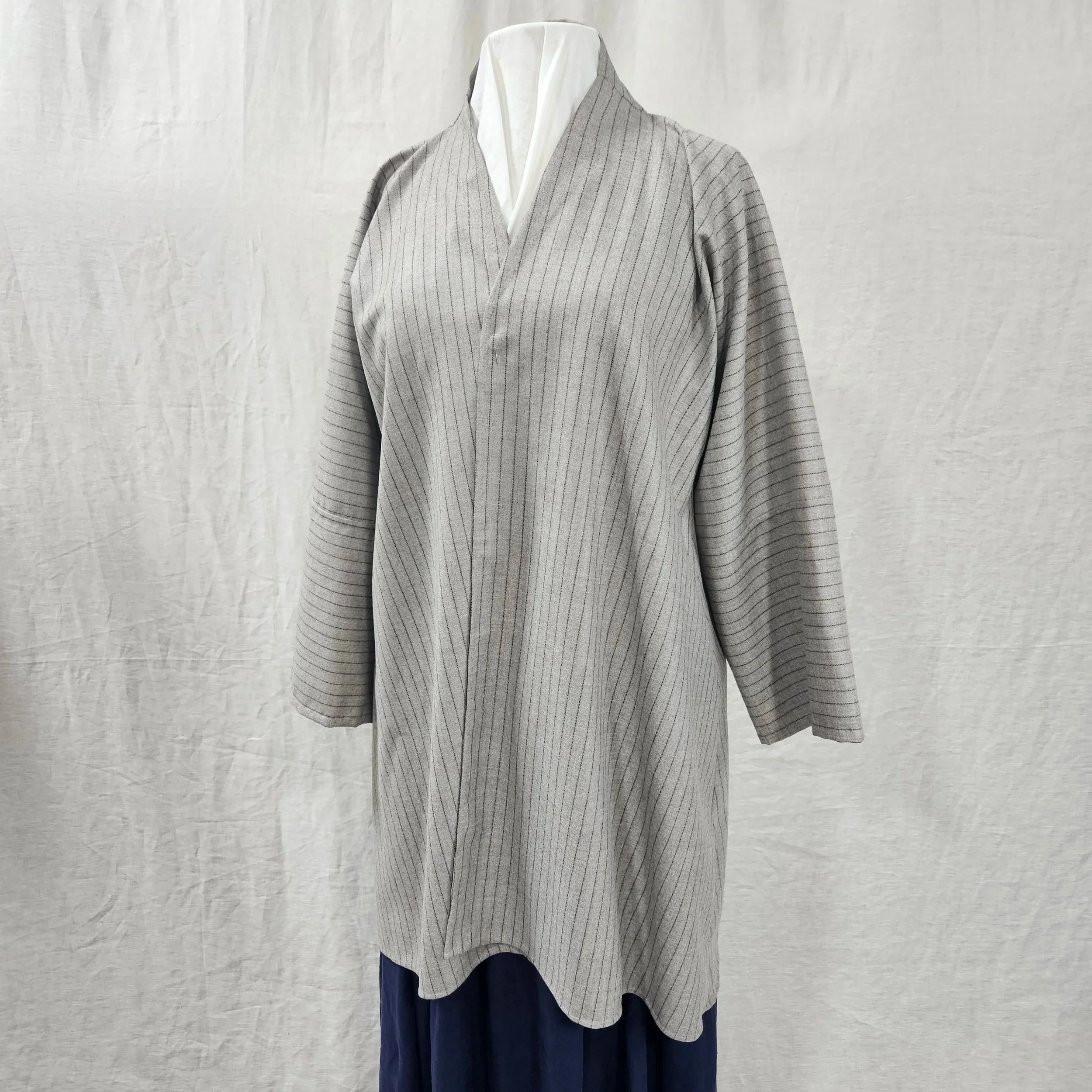 Dove Stripe Wool Bedgown-S
