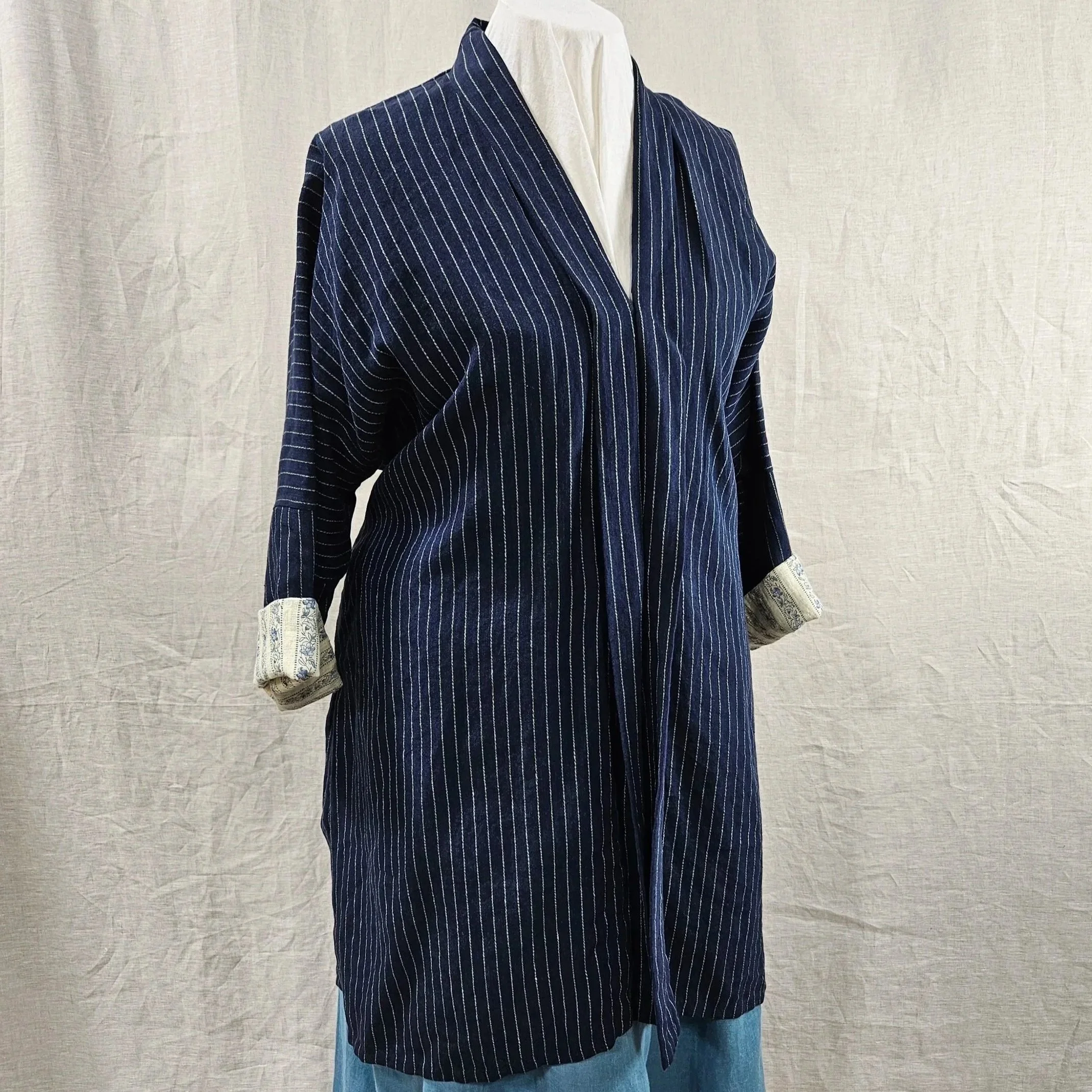 Blue Stripe Linen Bedgown-3XL