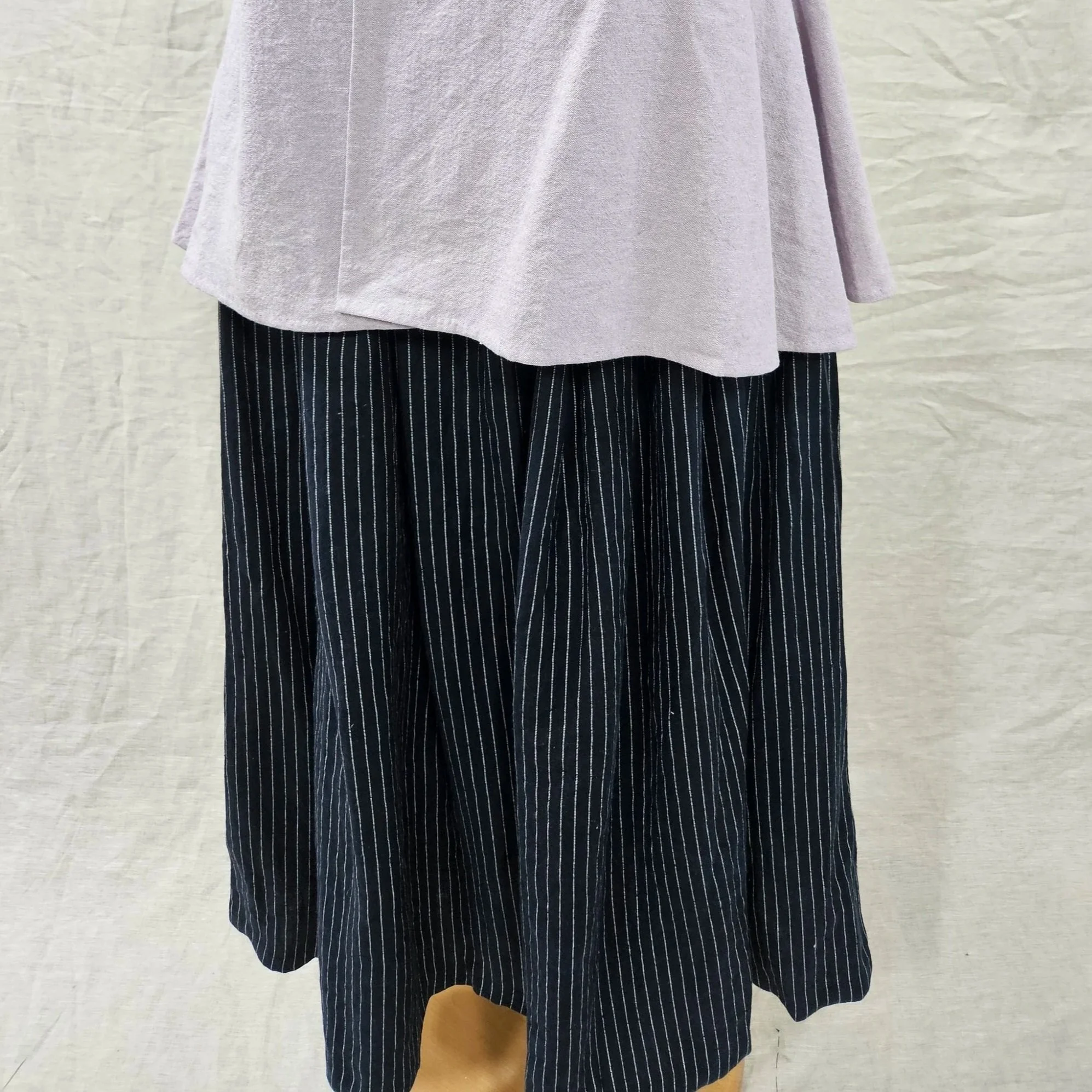Dark Indigo Stripe Linen Petticoat-S