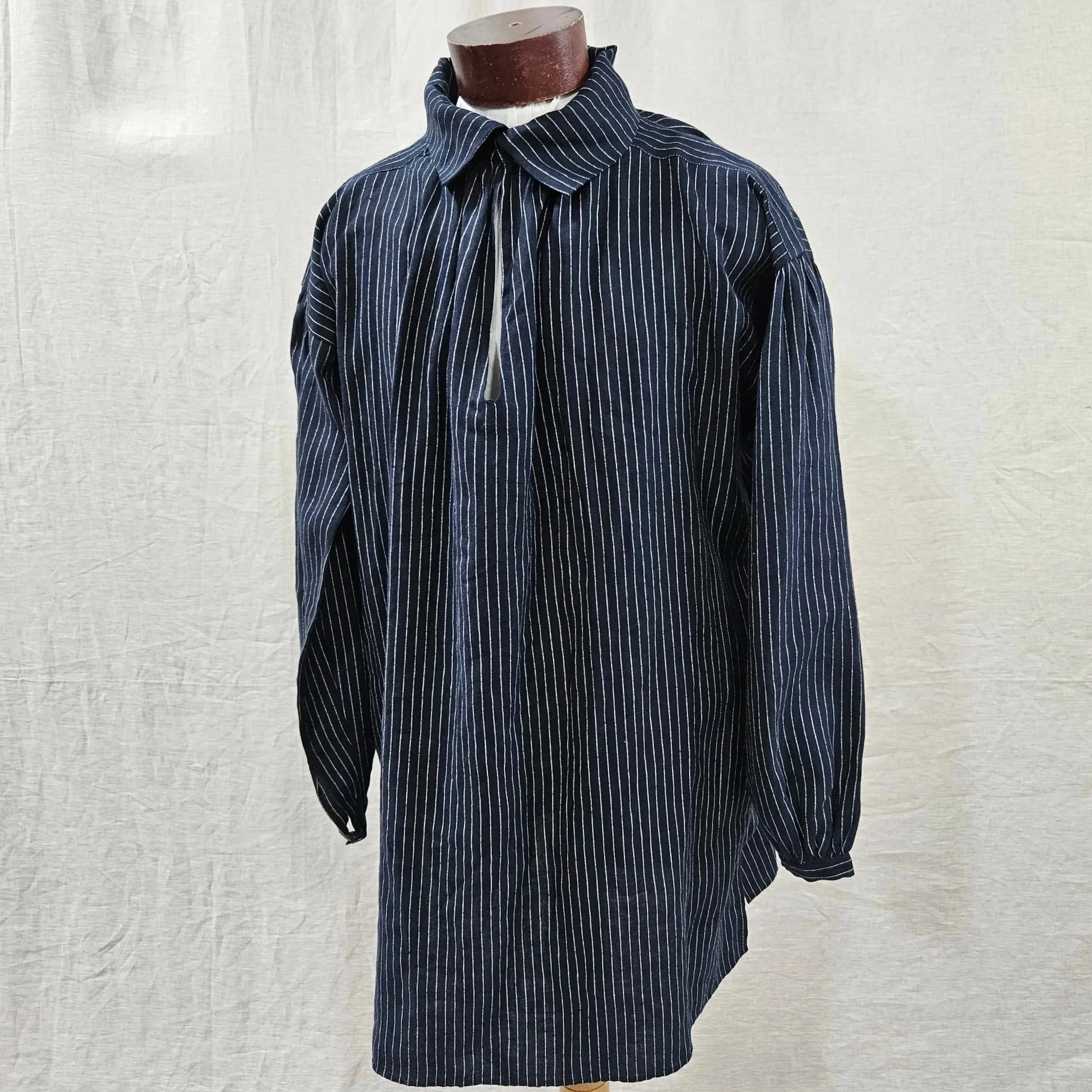 Navy/White Linen Stripe Shirt - L