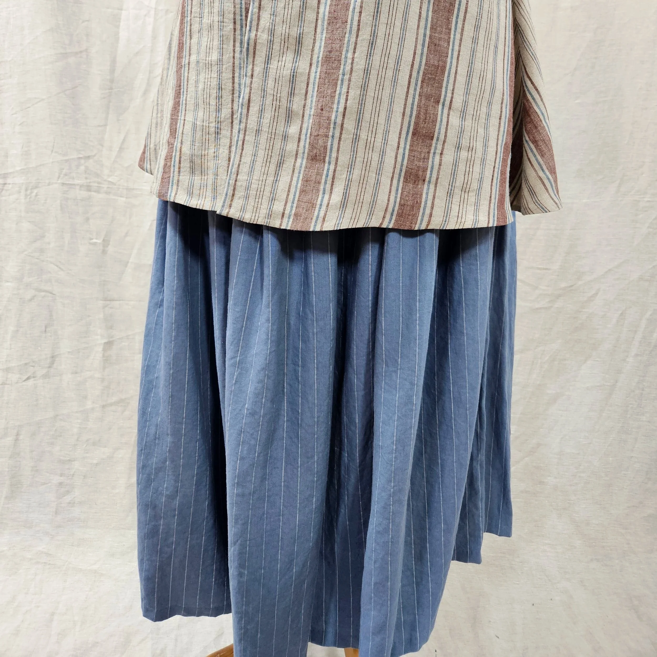 Blue/White Stripe Linen Petticoat-L