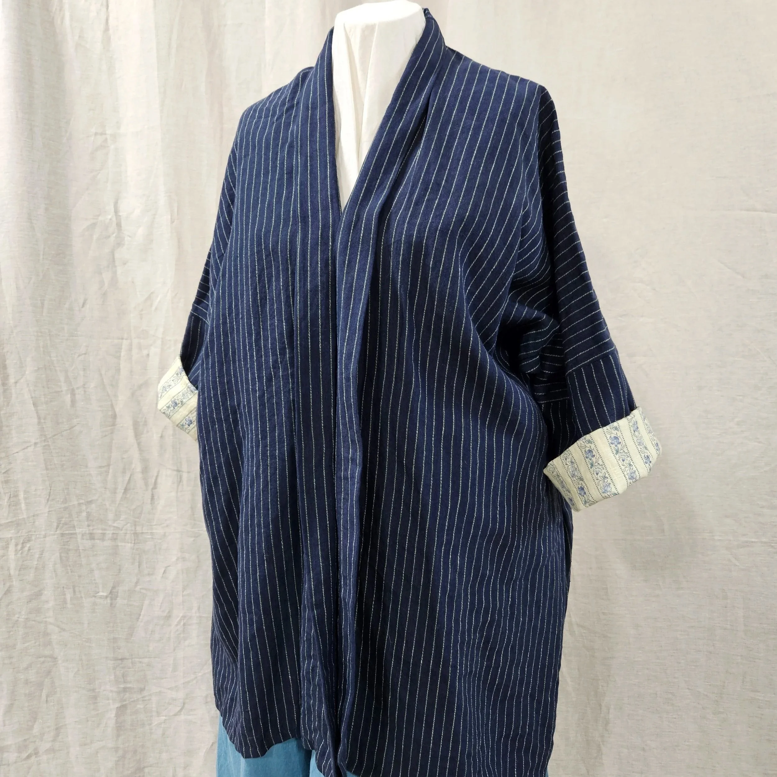 Blue Stripe Linen Bedgown-3XL