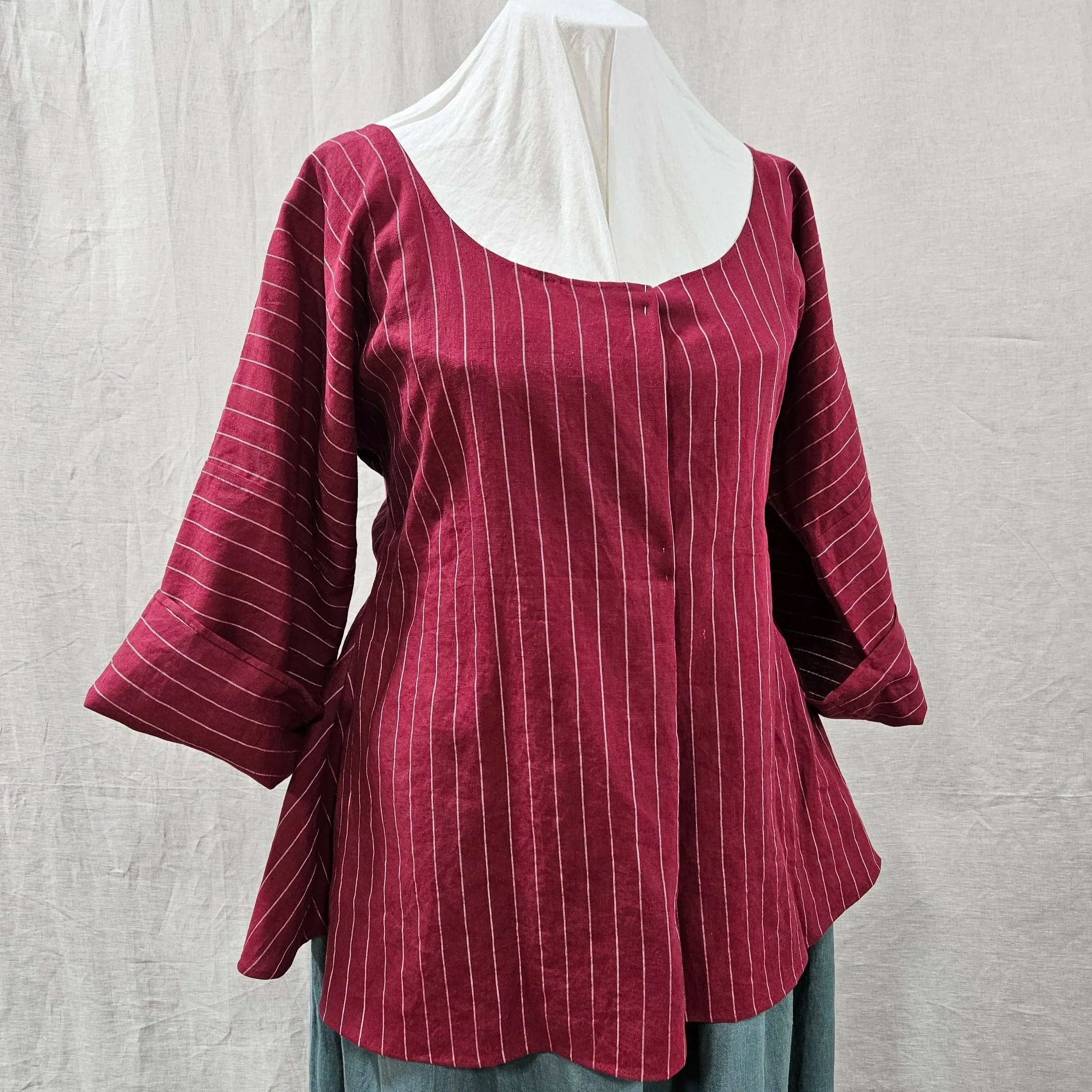 Red/Cream Stripe Linen Shortgown-XXL