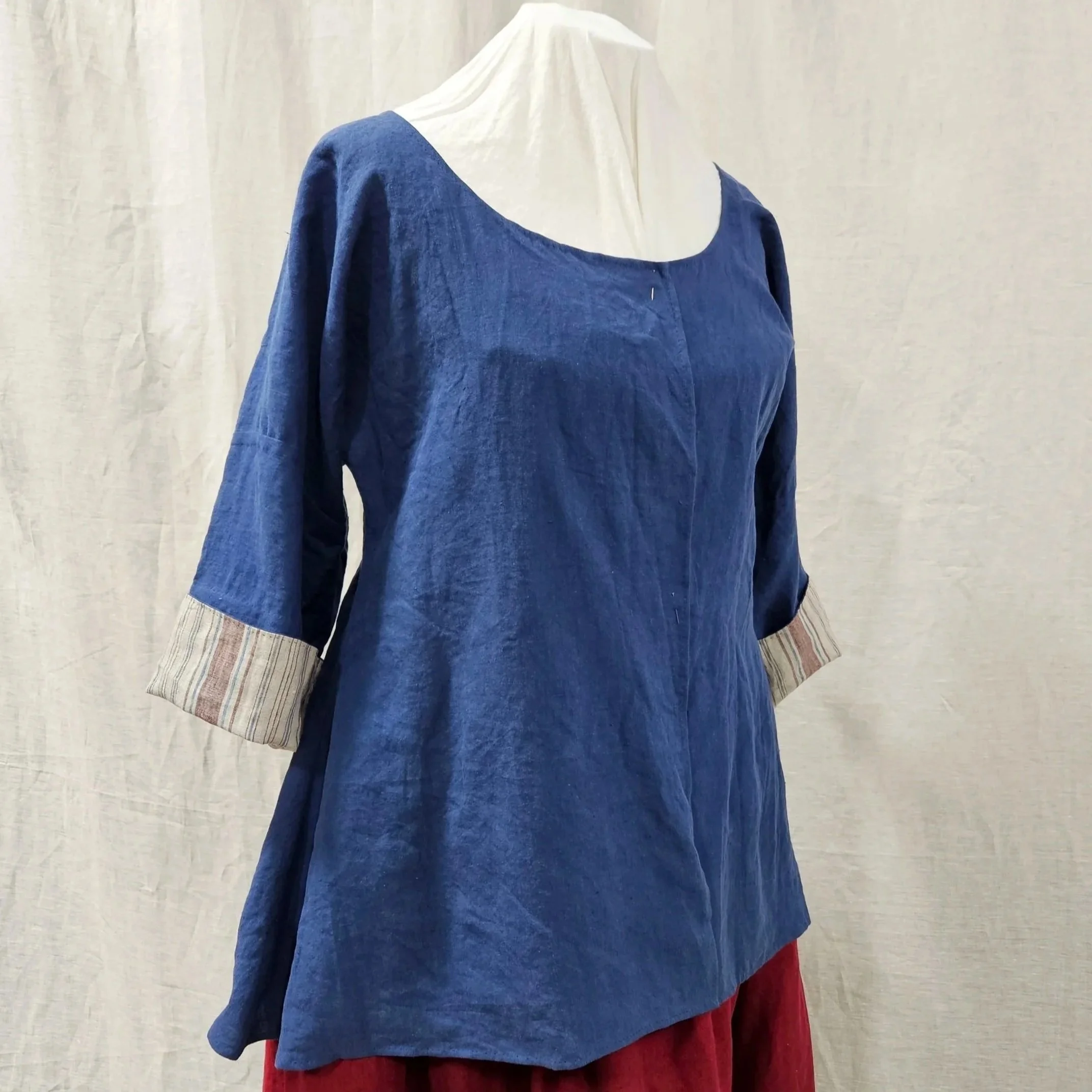 Royal Blue Linen Shortgown-XL