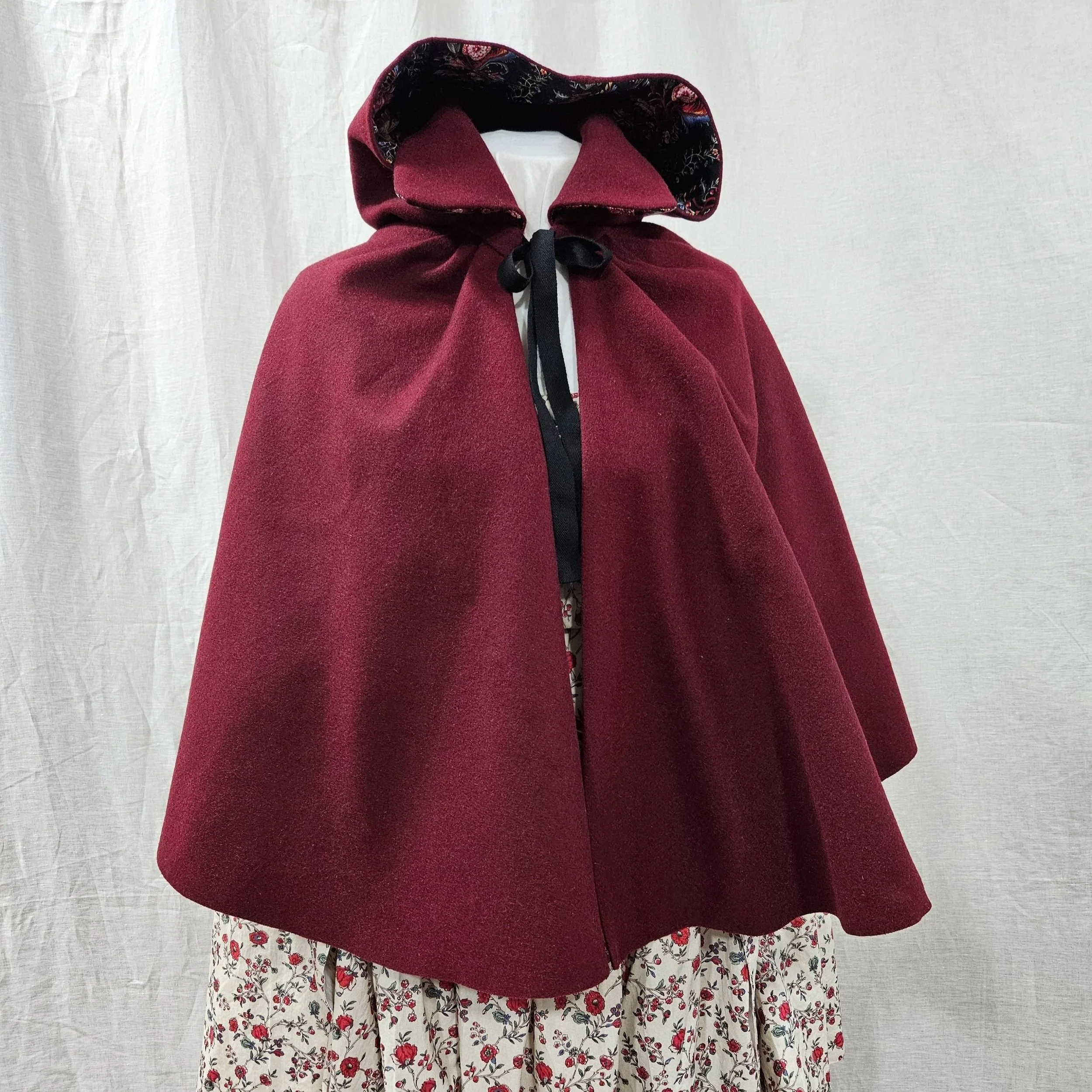 Maroon Wool Hooded Short Cloak