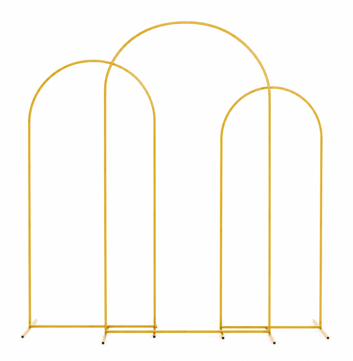 A decorative metal frame arch backdrop in gold.
