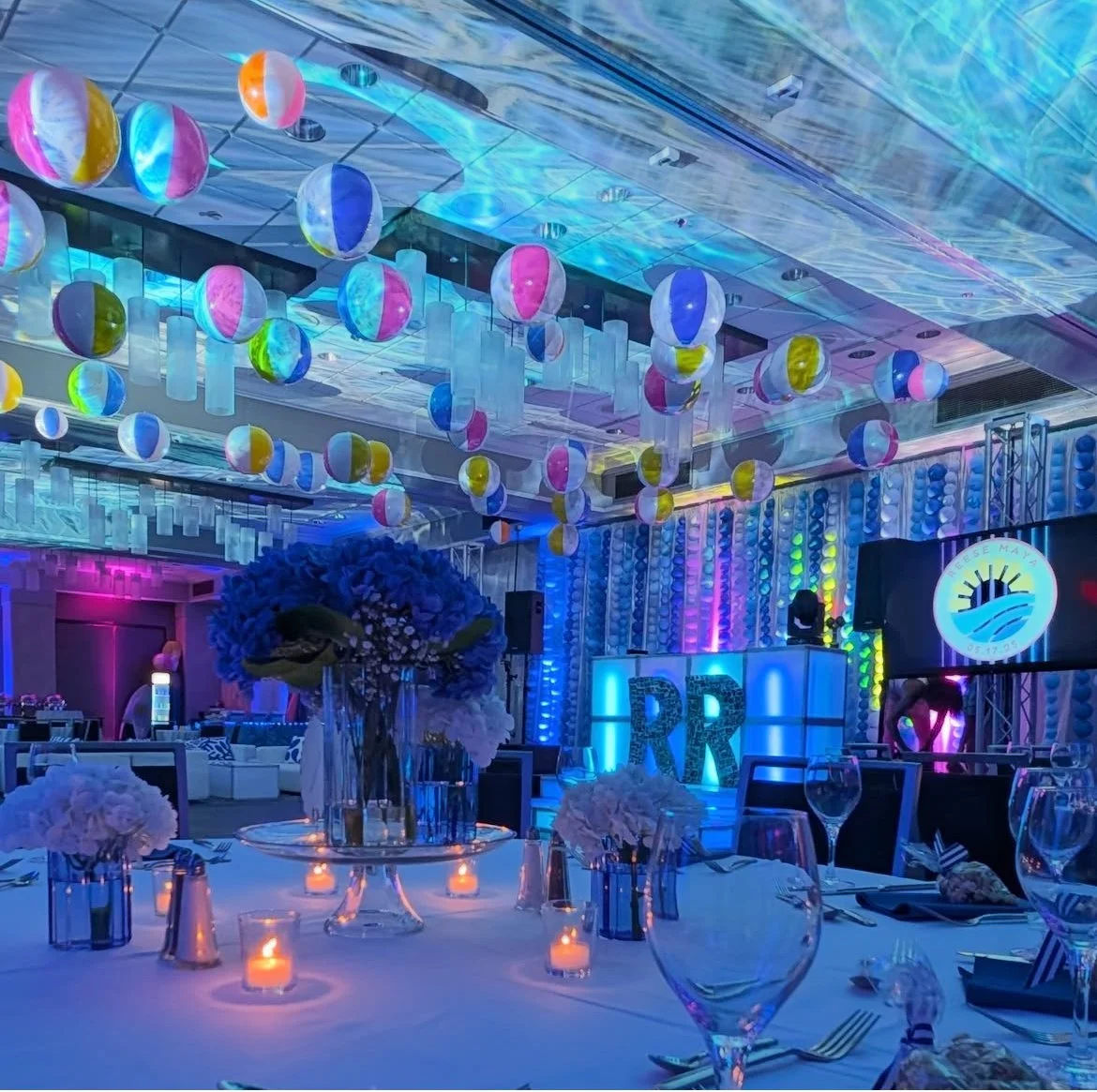 Bat Mitzvah beach theme balloon install in Bethesda MD