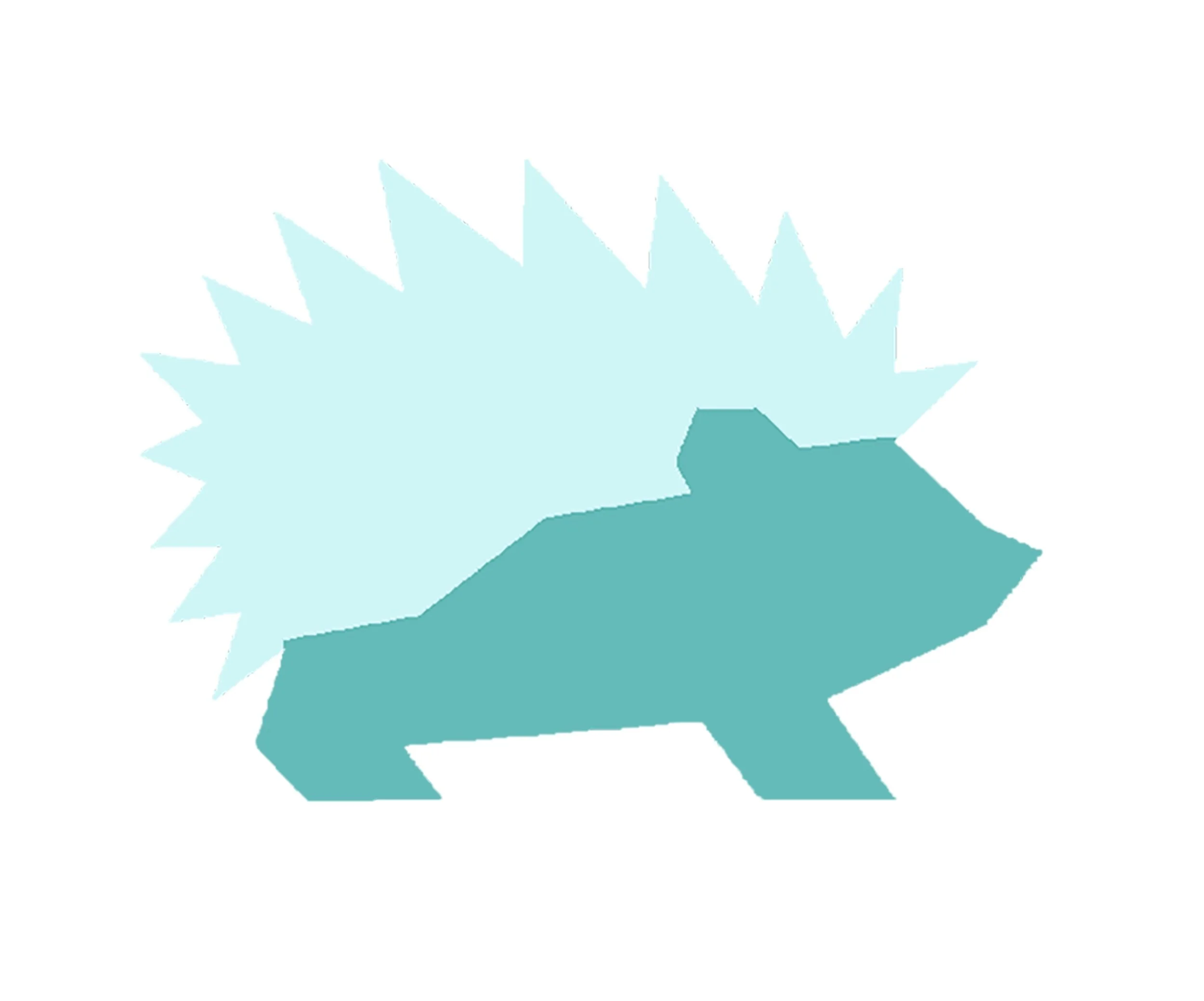 Stylized illustration of a hedgehog with spiky quills, depicted in shades of blue and teal.