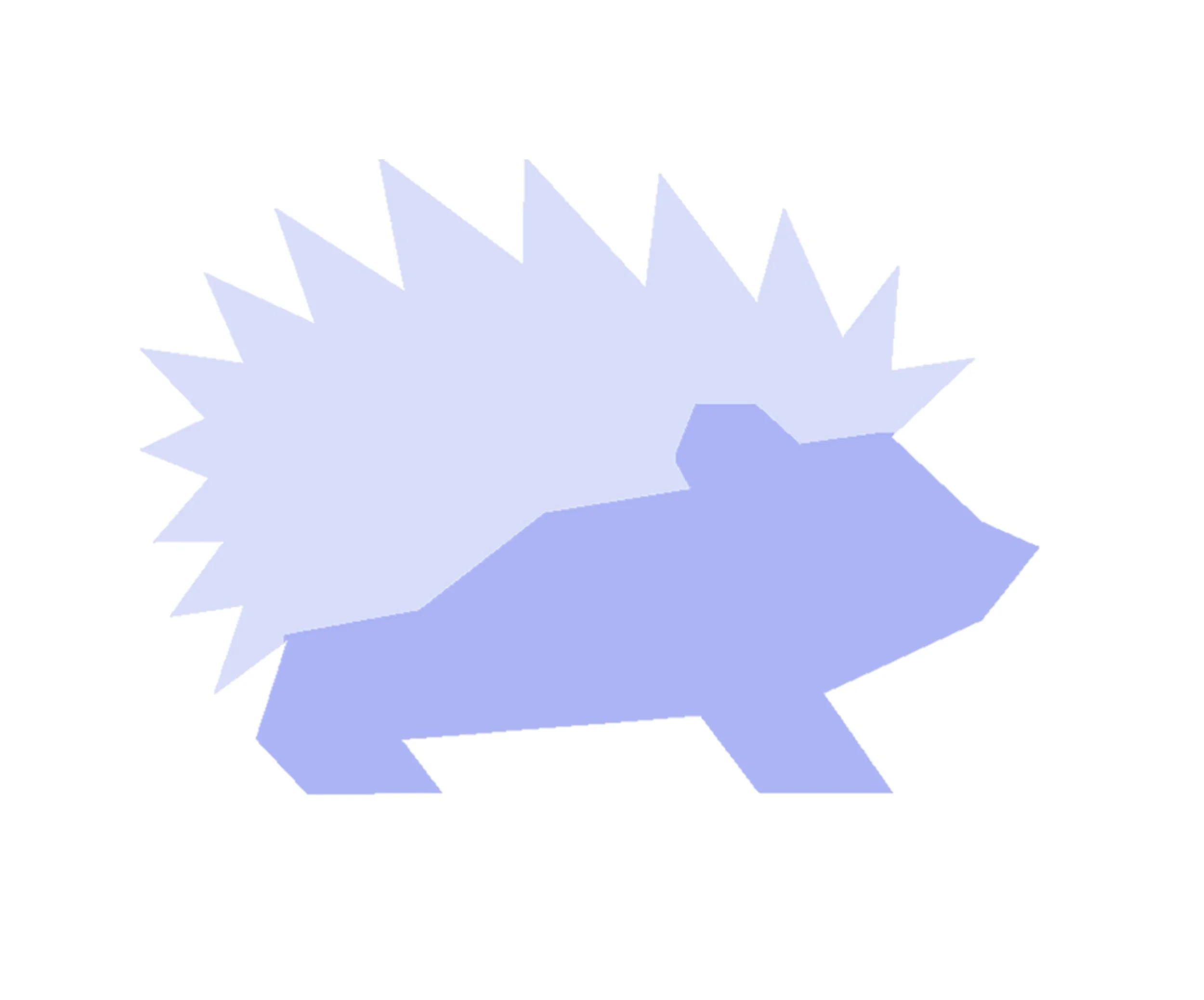 A digitally rendered, stylized hedgehog with spiky fur and a simplified body in shades of blue and purple.