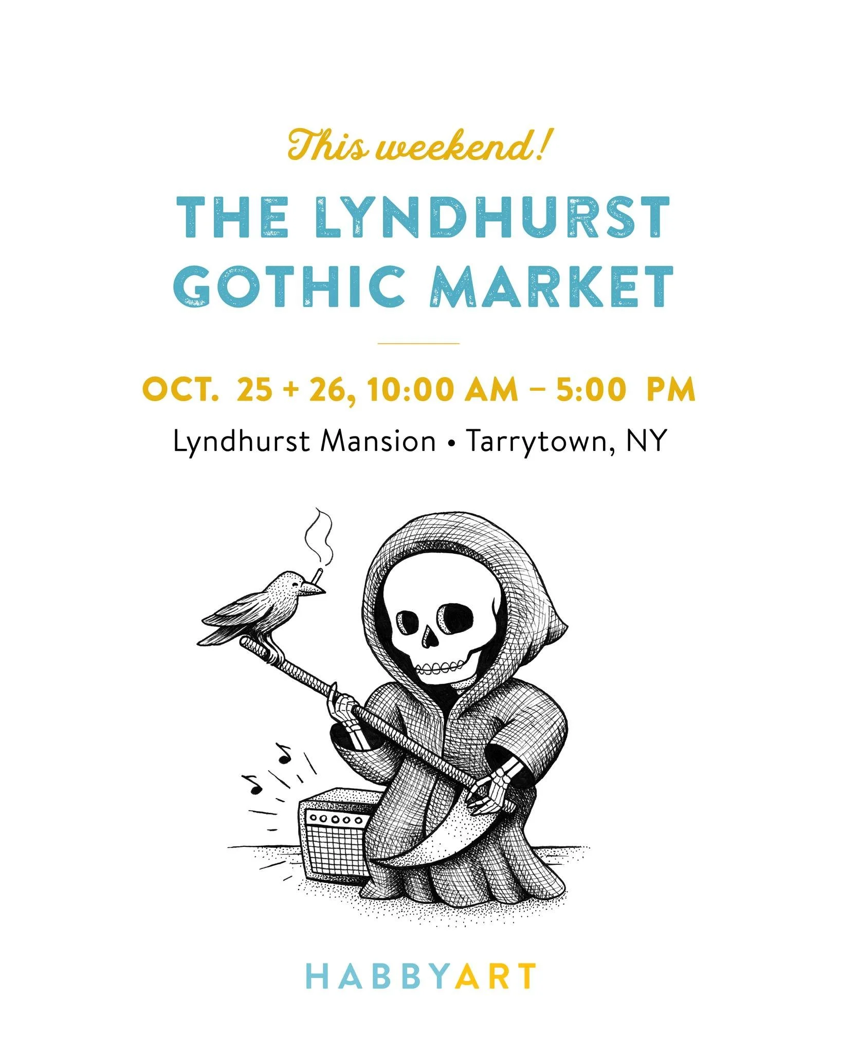 Quick break from Inktober to announce that I'll be at the Lyndhurst Gothic Market this weekend (Oct. 25 & 26) selling prints, tees, stickers, and more. Come visit! 
@lyndhurst_mansion
About the event: During the weekend of the Gothic Market, Lyn