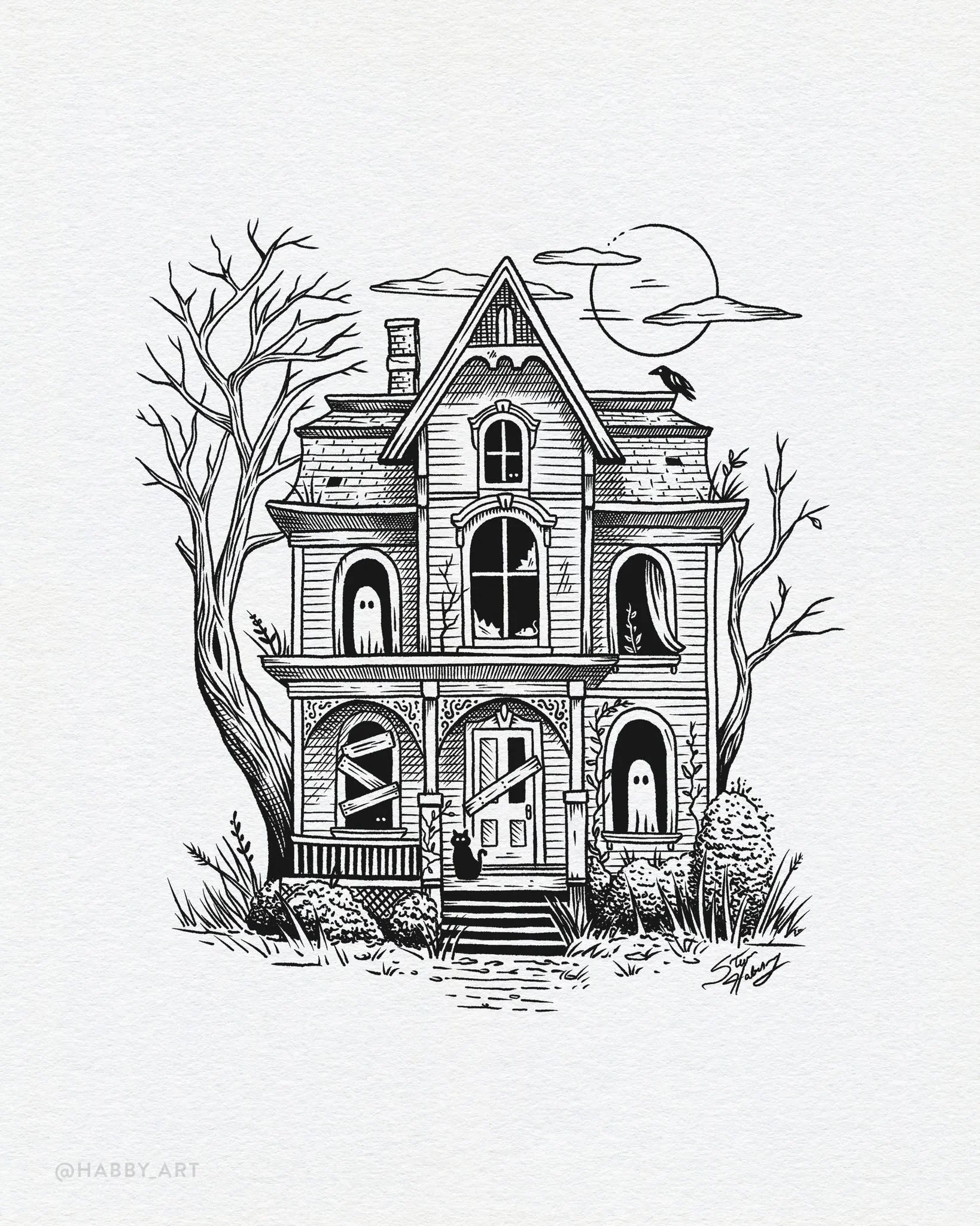 Inktober 30: &ldquo;Vacant&rdquo; &bull; Or is it? 👻 
.
.
.

#inktober #inktober2025 #intobervacant #inkart #stippling #illustration  #dailydrawing #sketch #sketchbook #sketchbookart  #blackworknow #micronart #lowbrowart #penandink #penandinkallianc