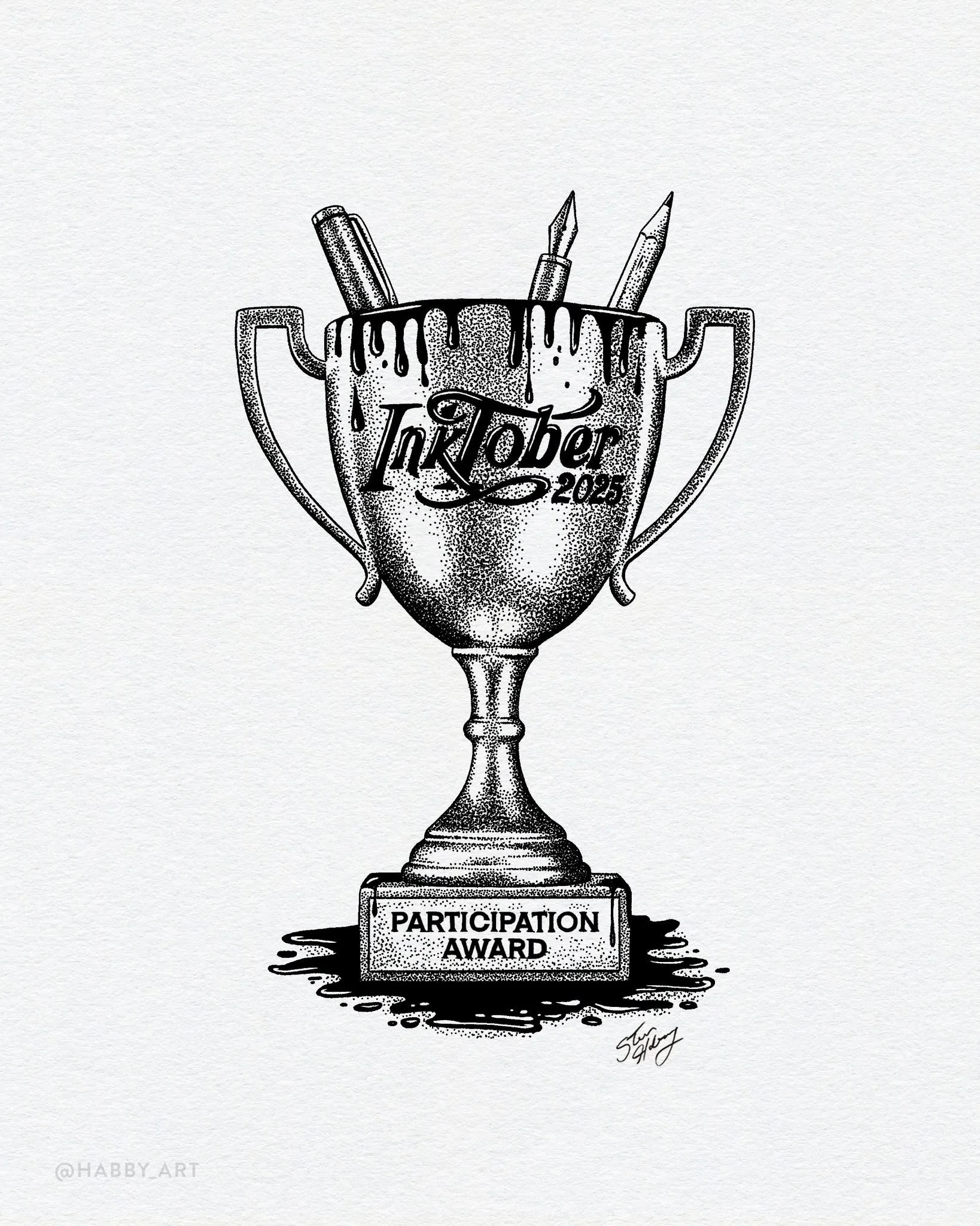 Inktober 31: &ldquo;Award&rdquo; &bull; Well folks, I finished! Last drawing for Inktober 2025. Congrats to all the other Inktober artists as well. You guys rocked it. ✨🏆✨ 
.
.
.

#inktober #inktober2025 #inktoberaward #drawing #stippling #draw #dra