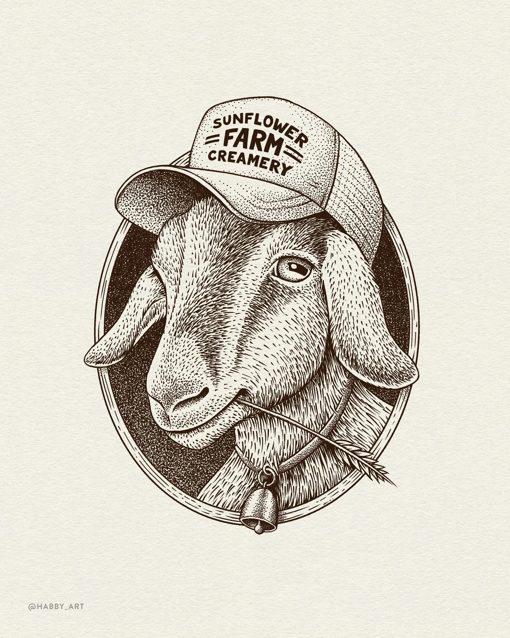 Merch illustration I did for the awesome @sunflowerfarmcreamery, based in Cumberland, Maine. If you're ever up that way, definitely pay them a visit for some goat yoga and fun on the farm. 🐐

#illustration #stippling #dotwork #penandink #inkdrawing 