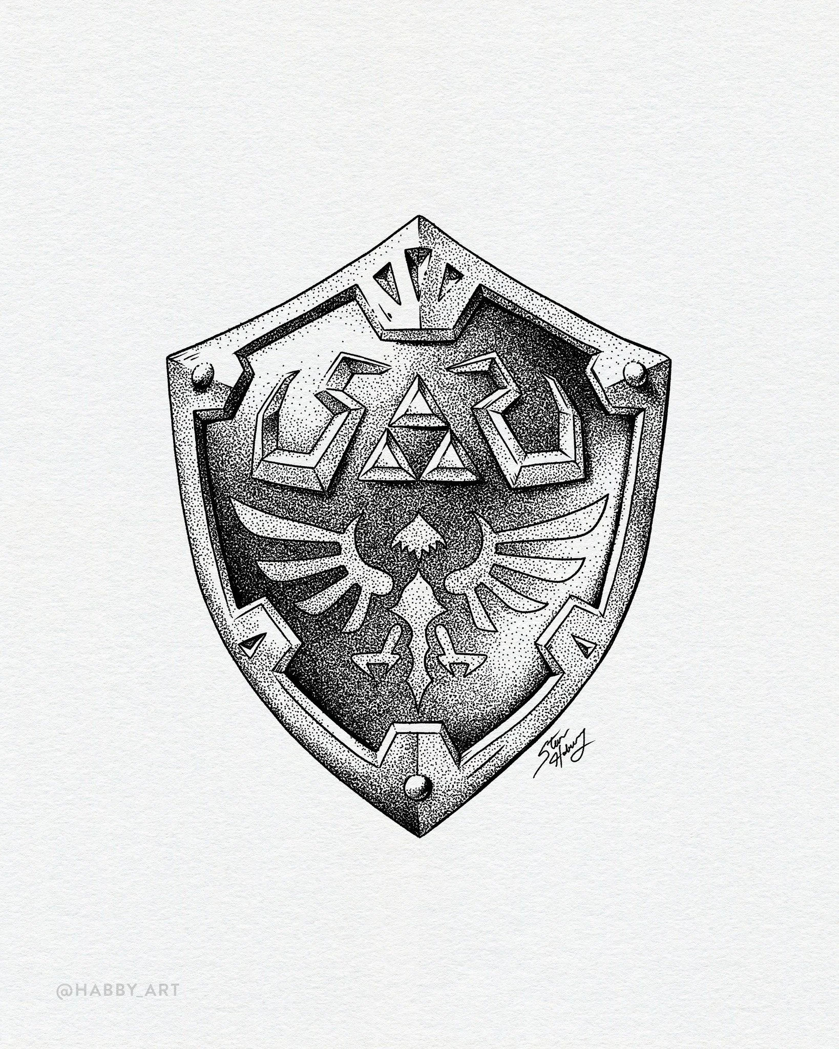 Inktober 2: &ldquo;Relic&rdquo; 🧝&zwj;♀️ &bull; The Hylian Shield. Anyone else excited for the Ocarina of Time remake?!
.
.
.

#inktober #inktober2026 #inktober52 #drawing #draw #draweveryday #creative #illustration #blackandwhite #sketch #sketchboo